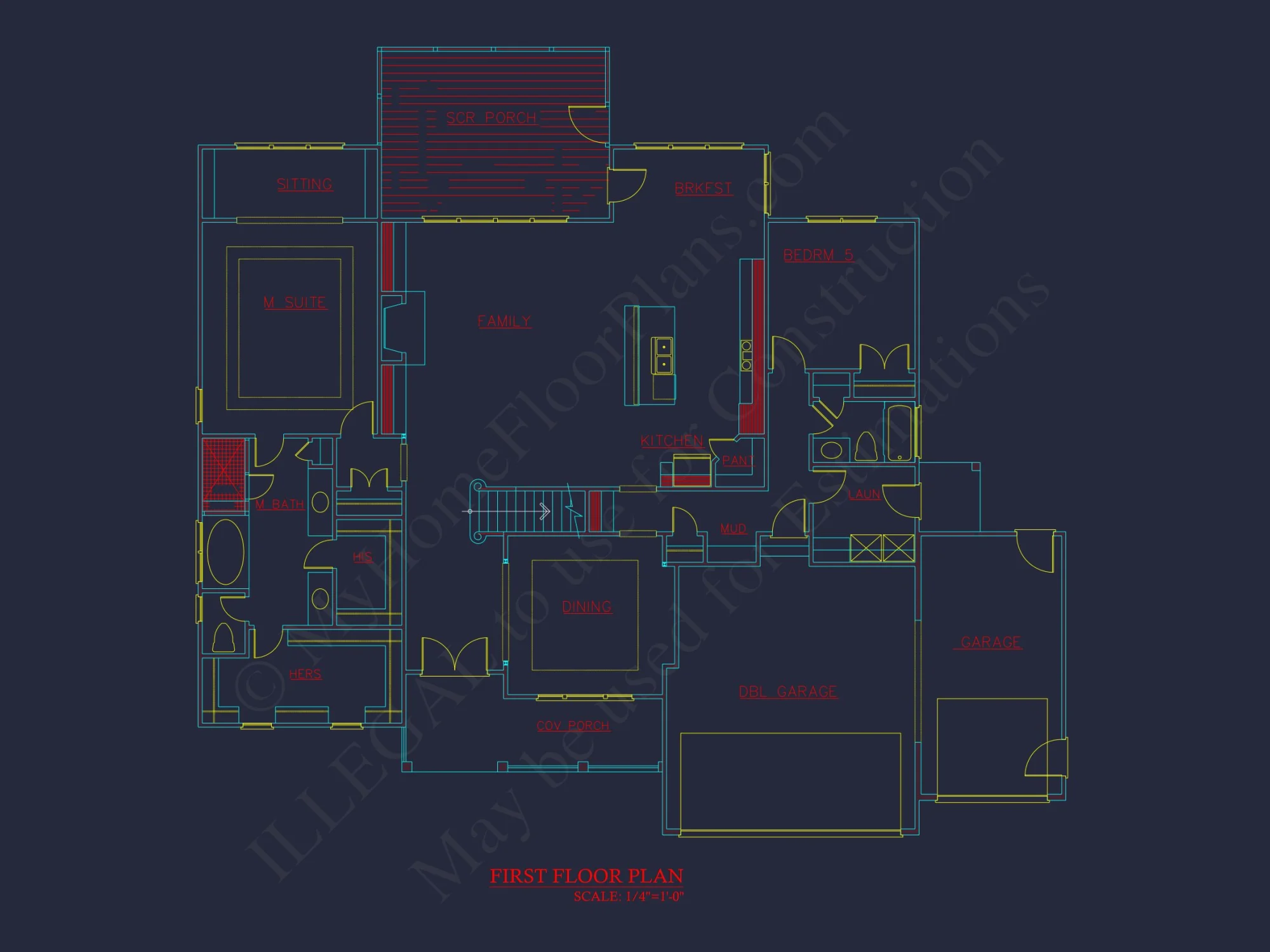Spacious house Blueprint with 5 Bedrooms and CAD Designs