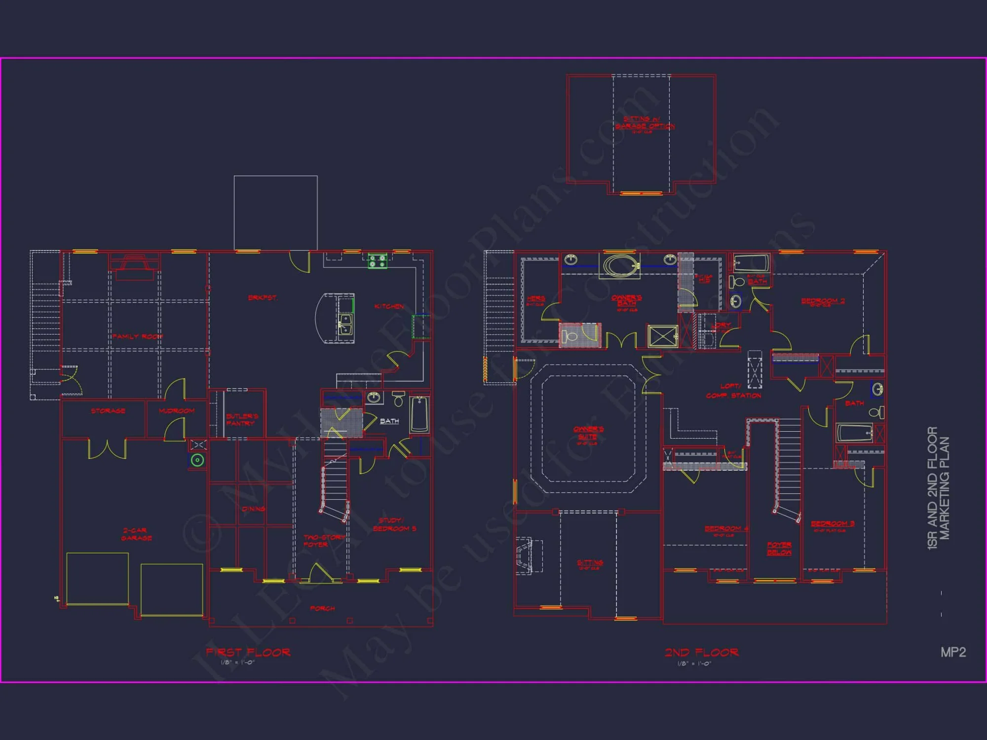 Spacious house Plan with 2 Floors, 5 Bedrooms, and 3-Car Garage