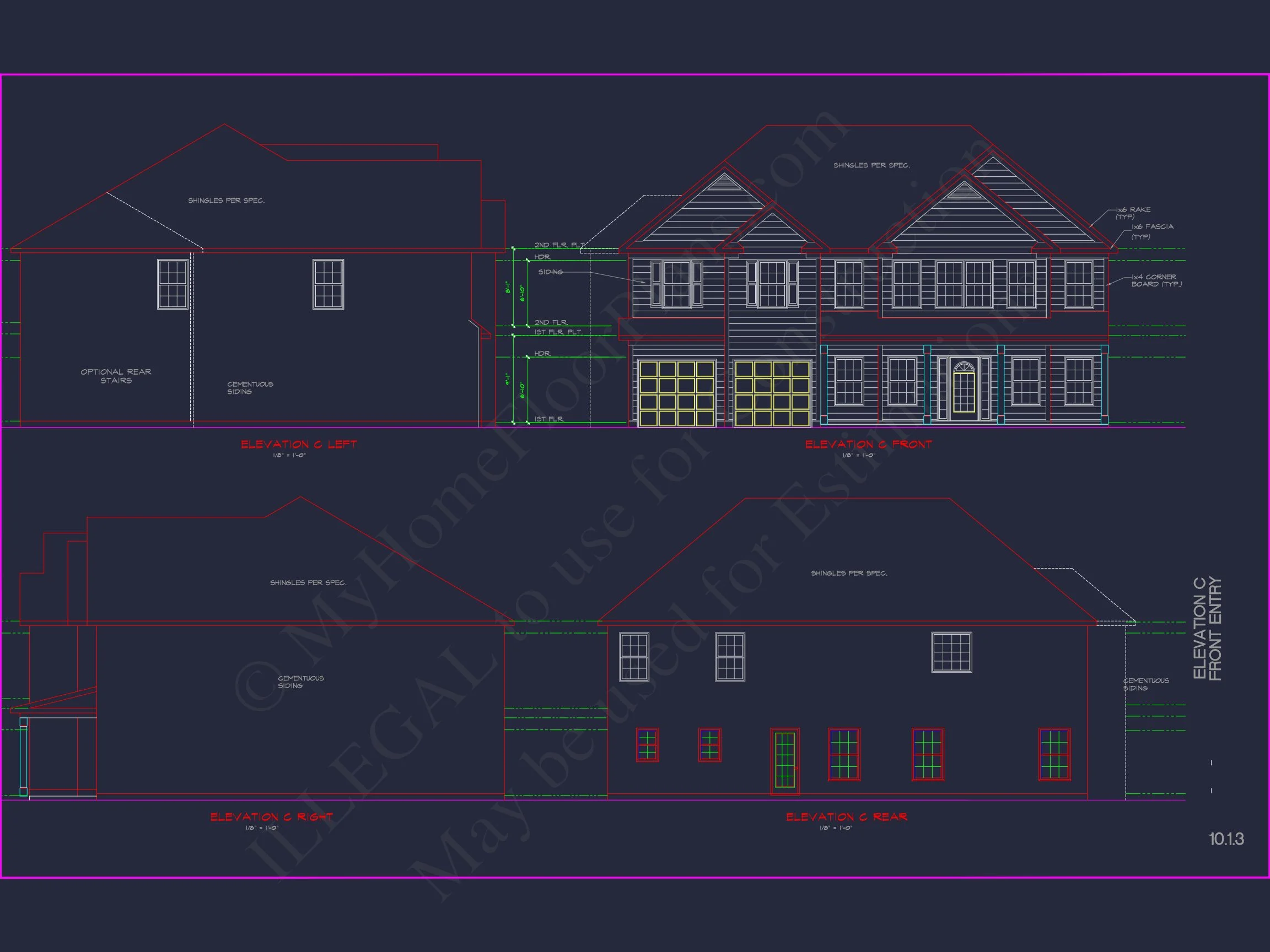 Spacious house Plan with 2 Floors, 5 Bedrooms, and 3-Car Garage