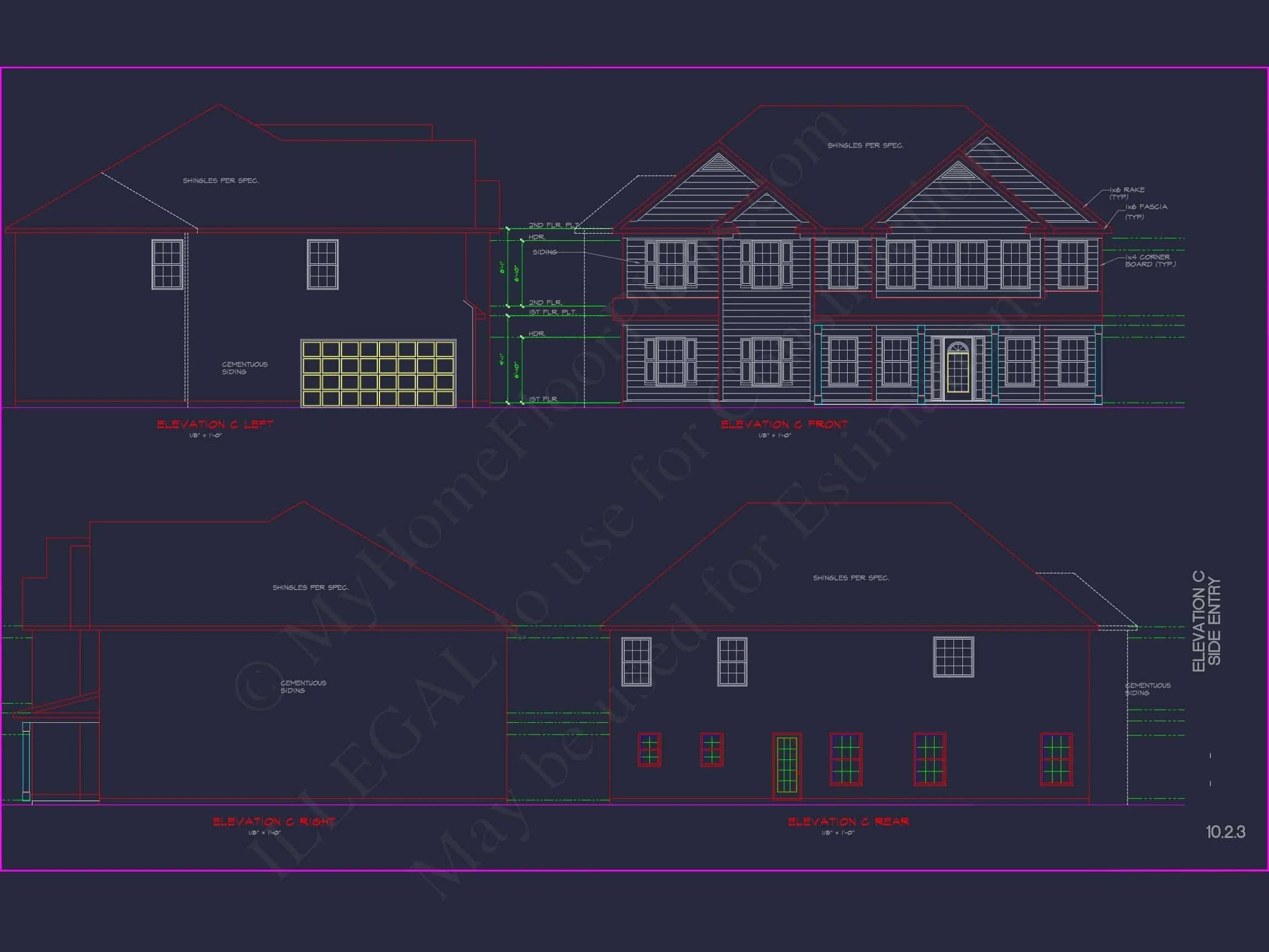 Spacious house Plan with 2 Floors, 5 Bedrooms, and 3-Car Garage