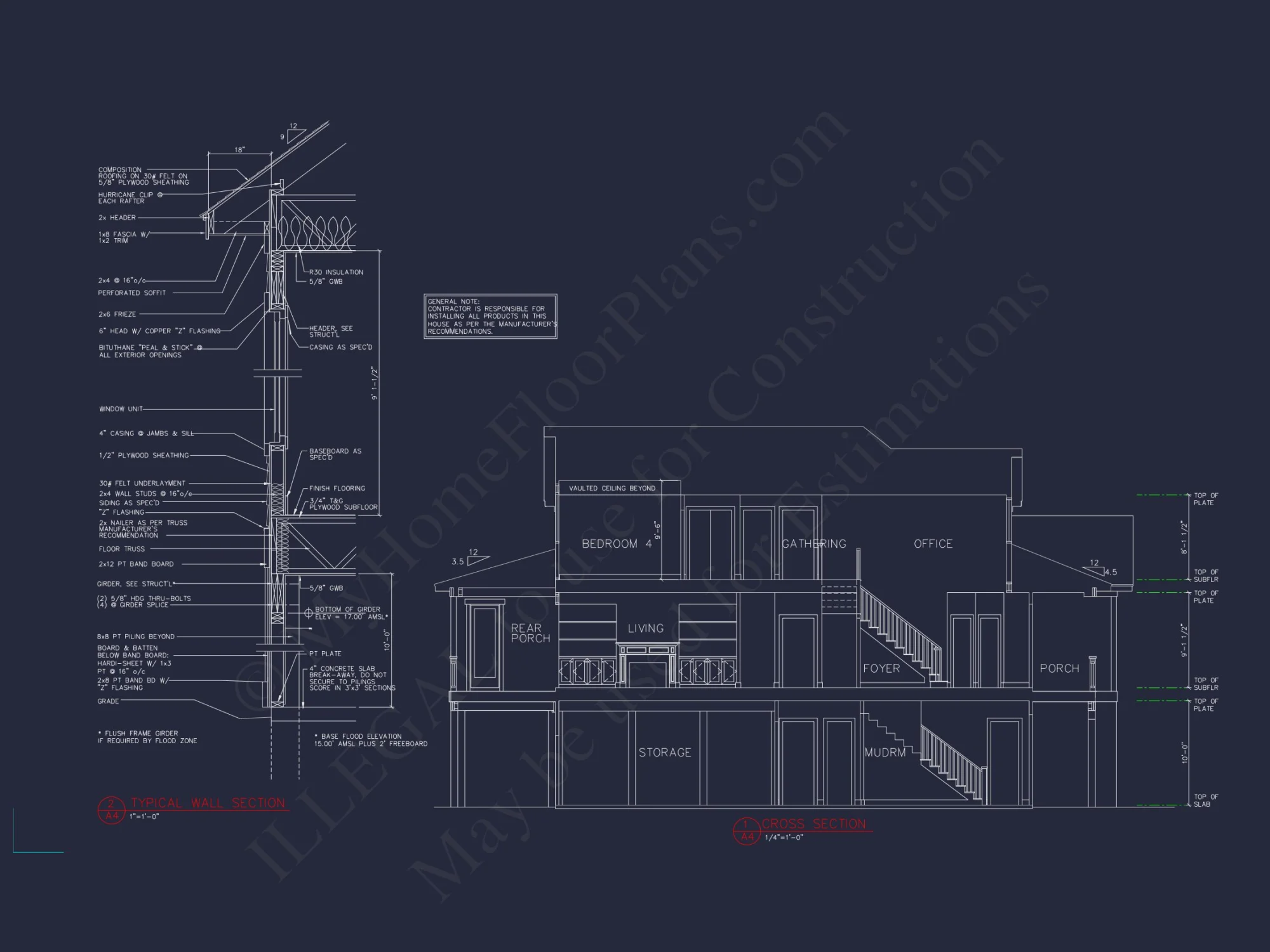 Elegant Beach house Plan with Detailed CAD Blueprint Designs
