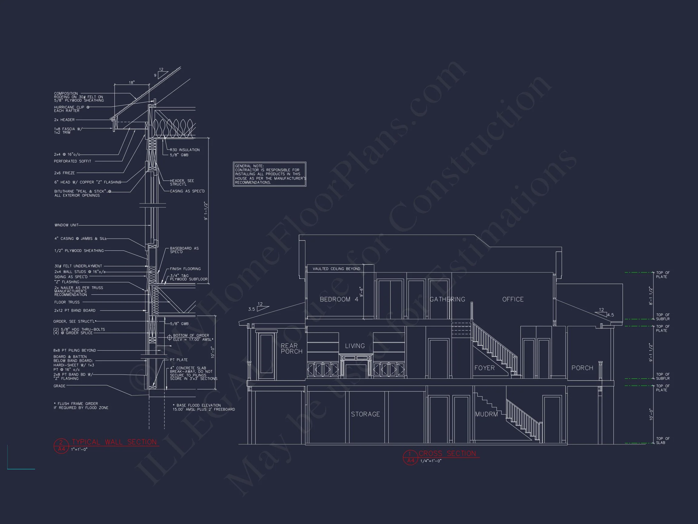 Elegant Beach house Plan with Detailed CAD Blueprint Designs