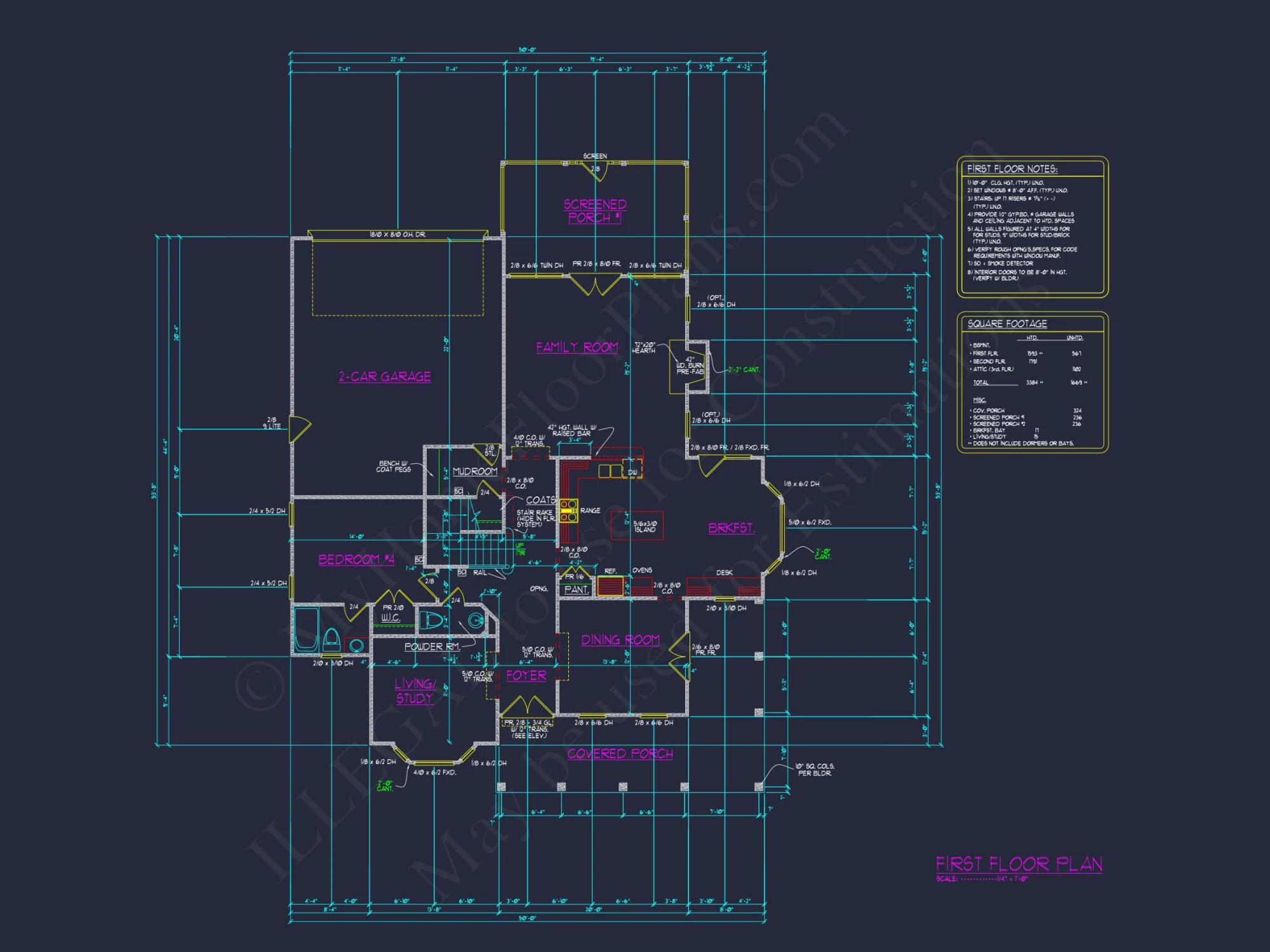 Colonial Revival house Plan with Full Blueprint and CAD Design