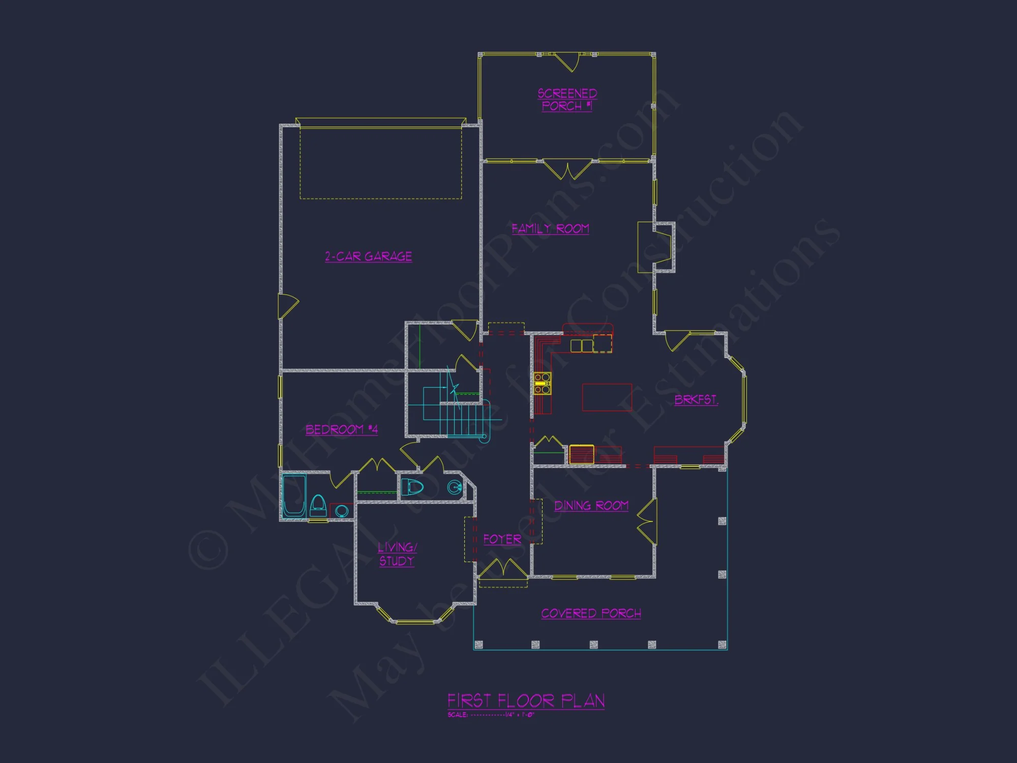 Colonial Revival house Plan with Full Blueprint and CAD Design