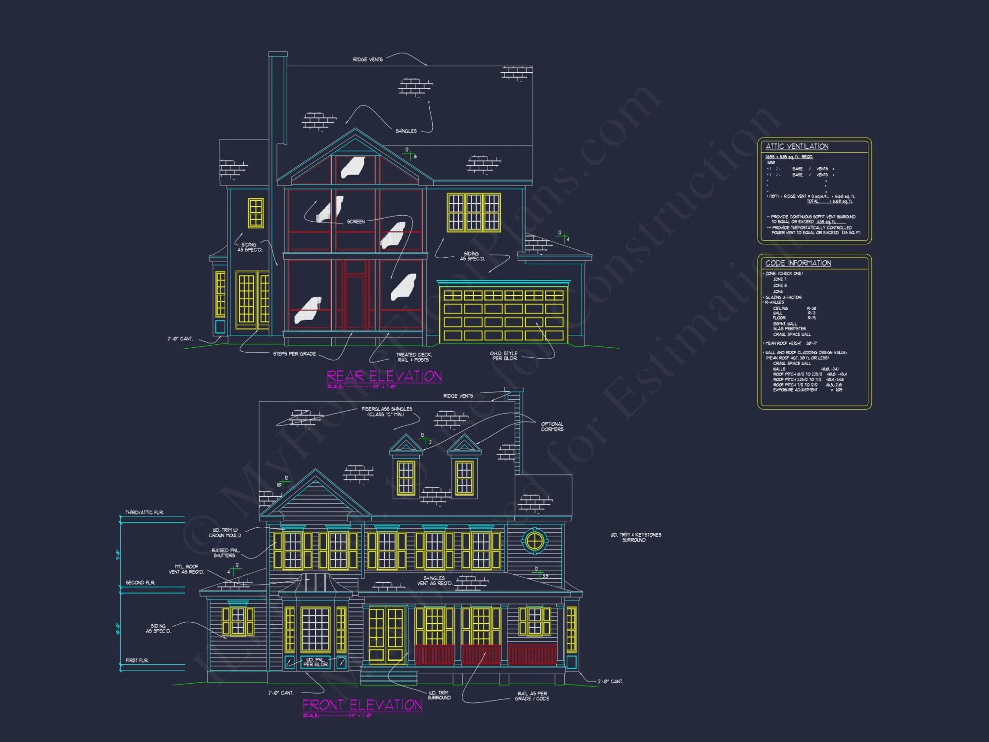 Colonial Revival house Plan with Full Blueprint and CAD Design