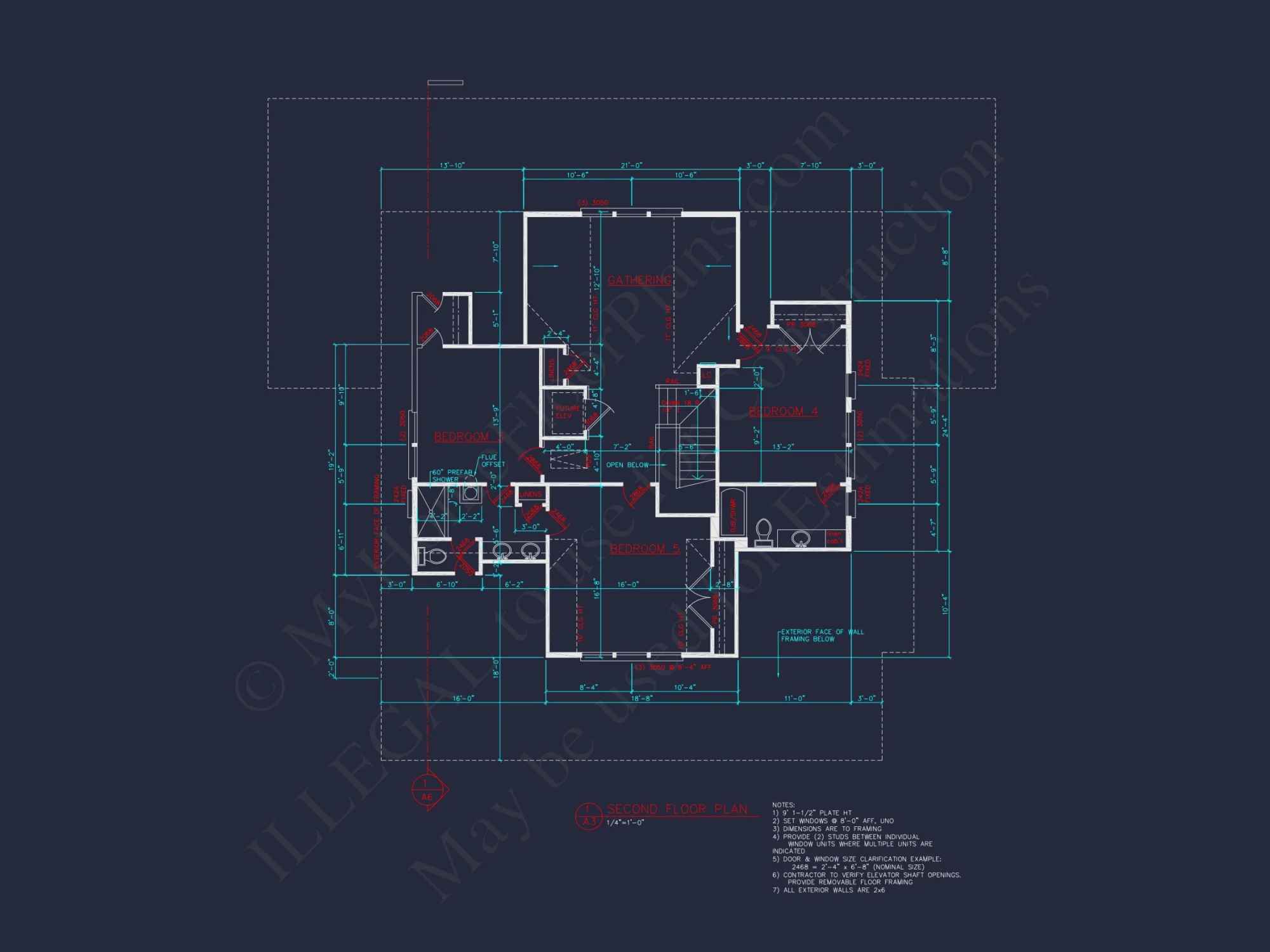 Custom house Blueprint with 5 Beds, Open Floor Plan — CAD Designs