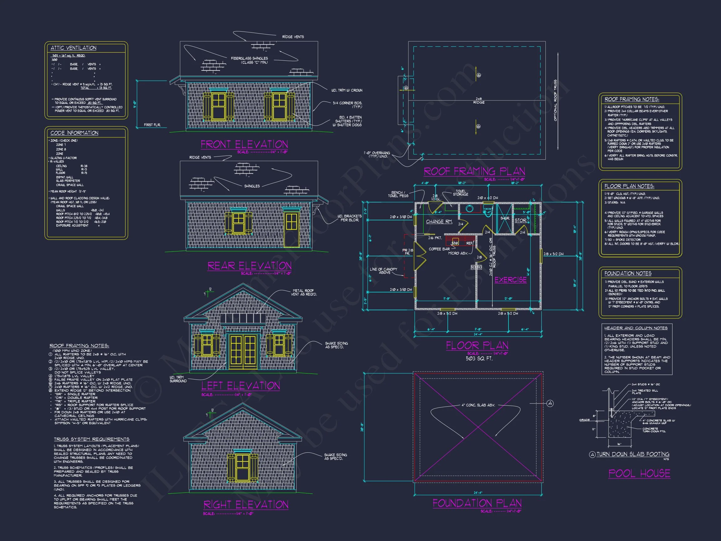 Customizable house Plan with 4 Beds, 2.5 Floors, CAD Blueprint