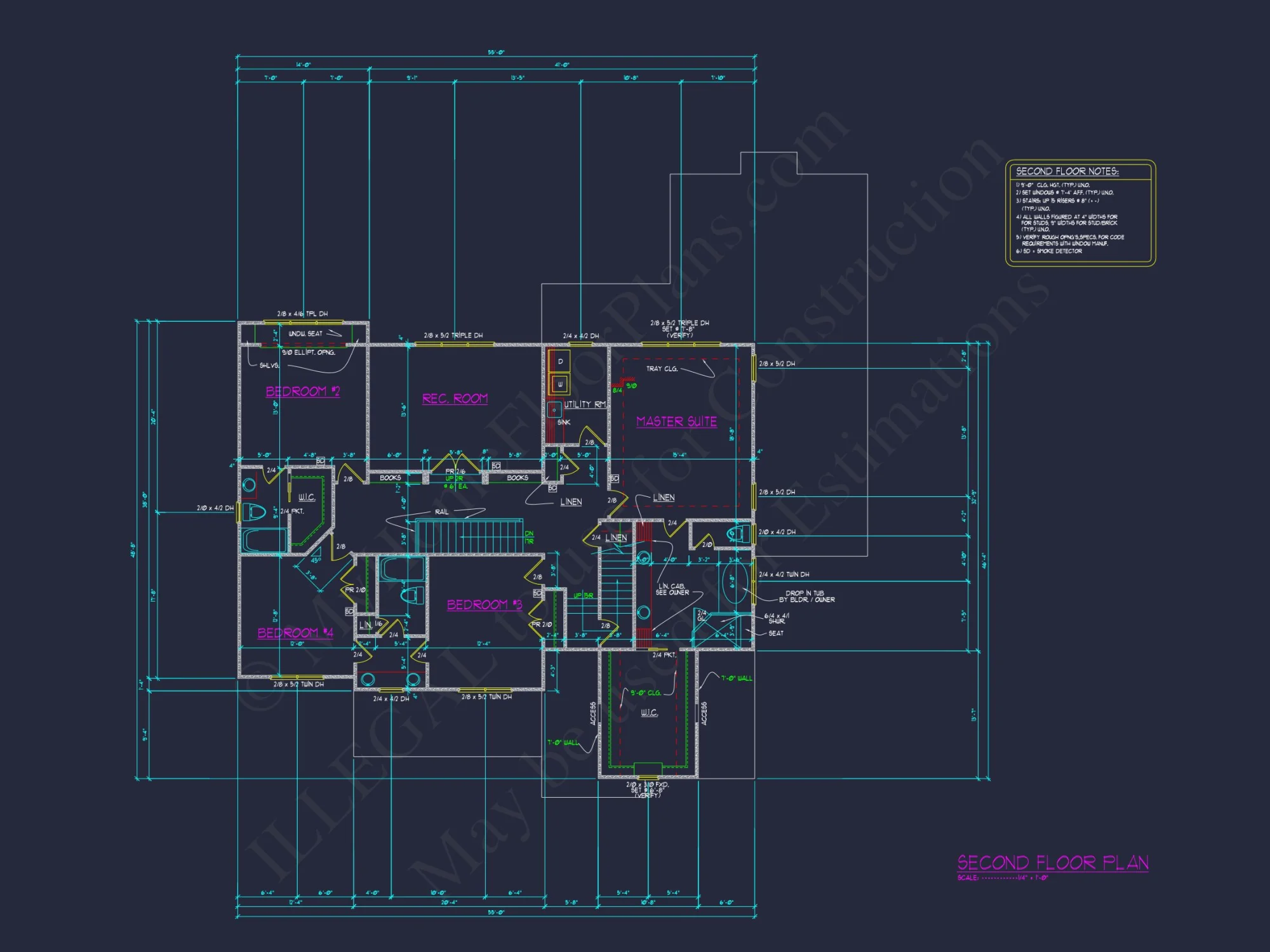 Customizable house Plan with 4 Beds, 2.5 Floors, CAD Blueprint