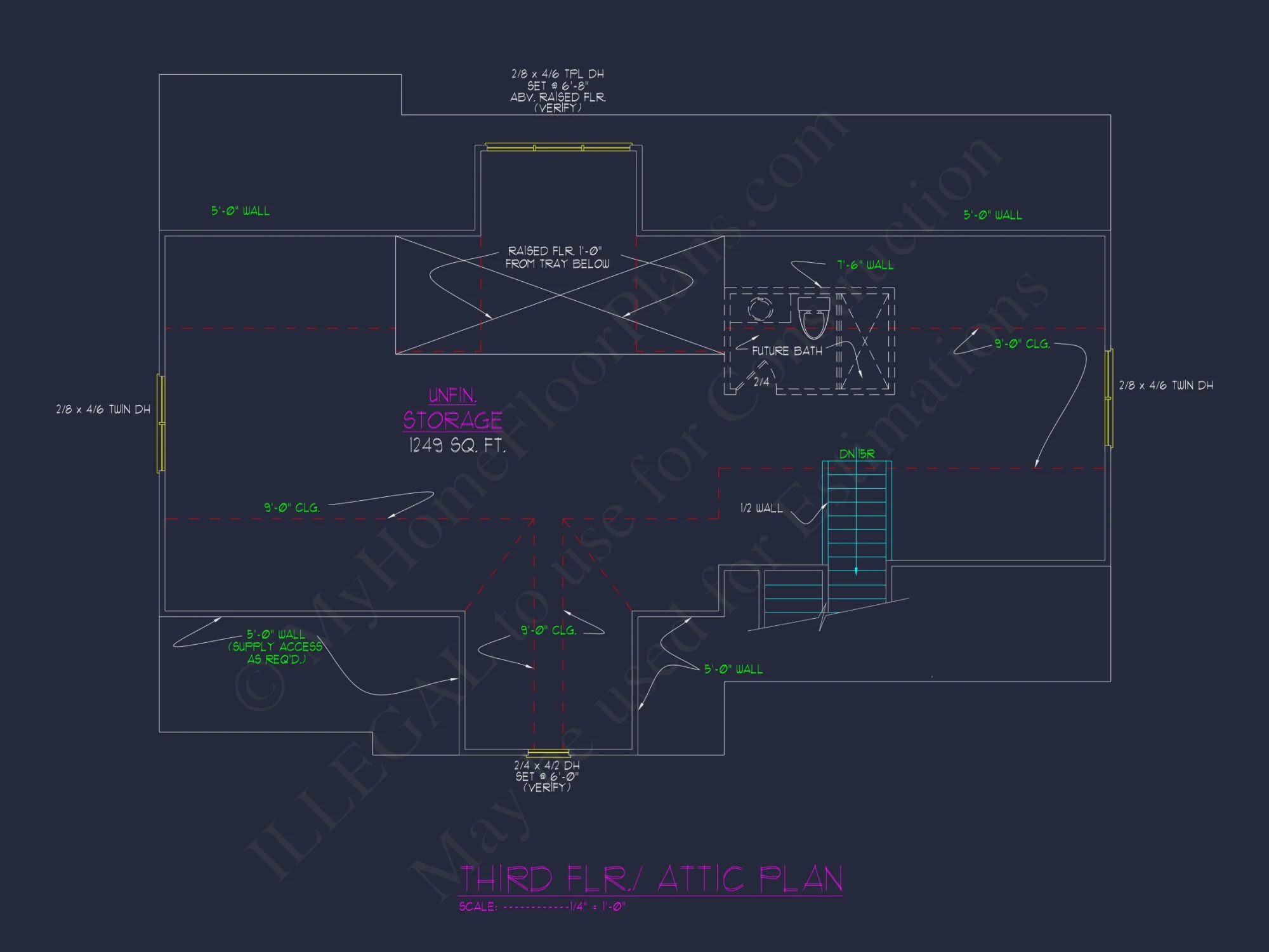Customizable house Plan with 4 Beds, 2.5 Floors, CAD Blueprint