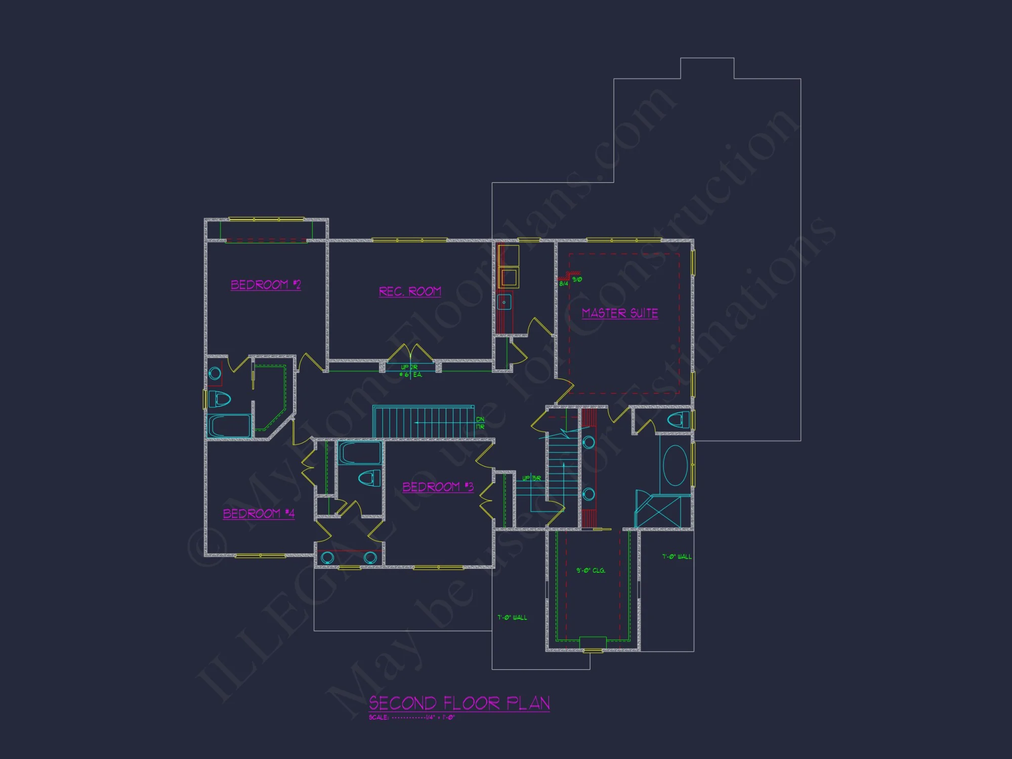 Customizable house Plan with 4 Beds, 2.5 Floors, CAD Blueprint