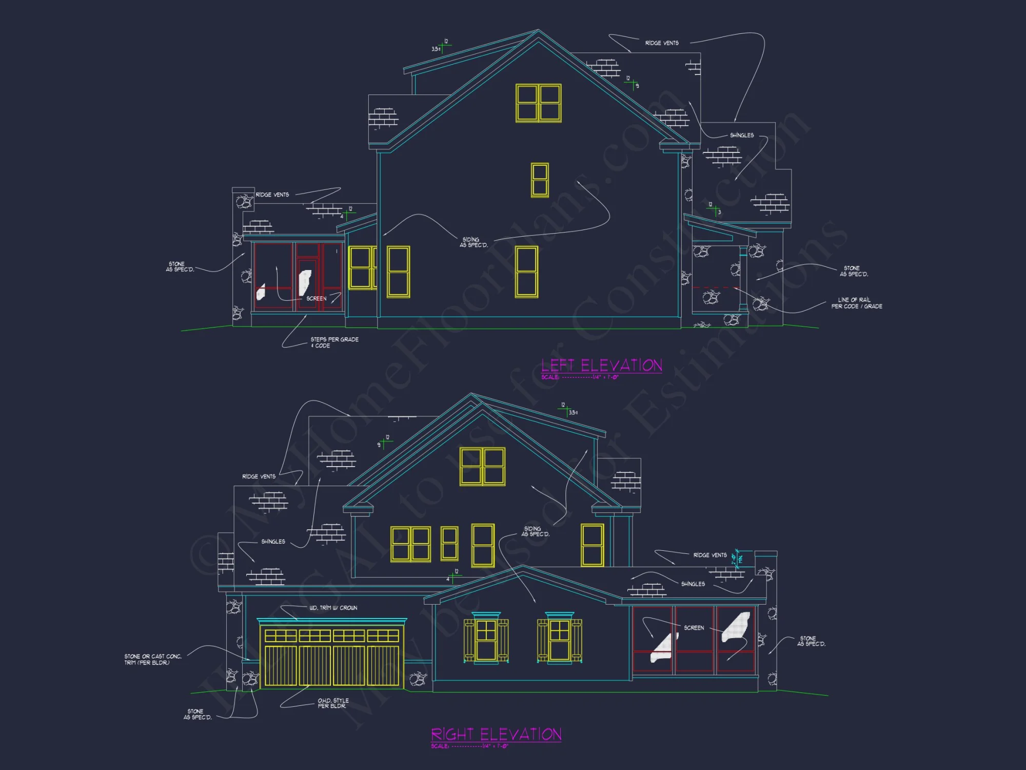 Customizable house Plan with 4 Beds, 2.5 Floors, CAD Blueprint