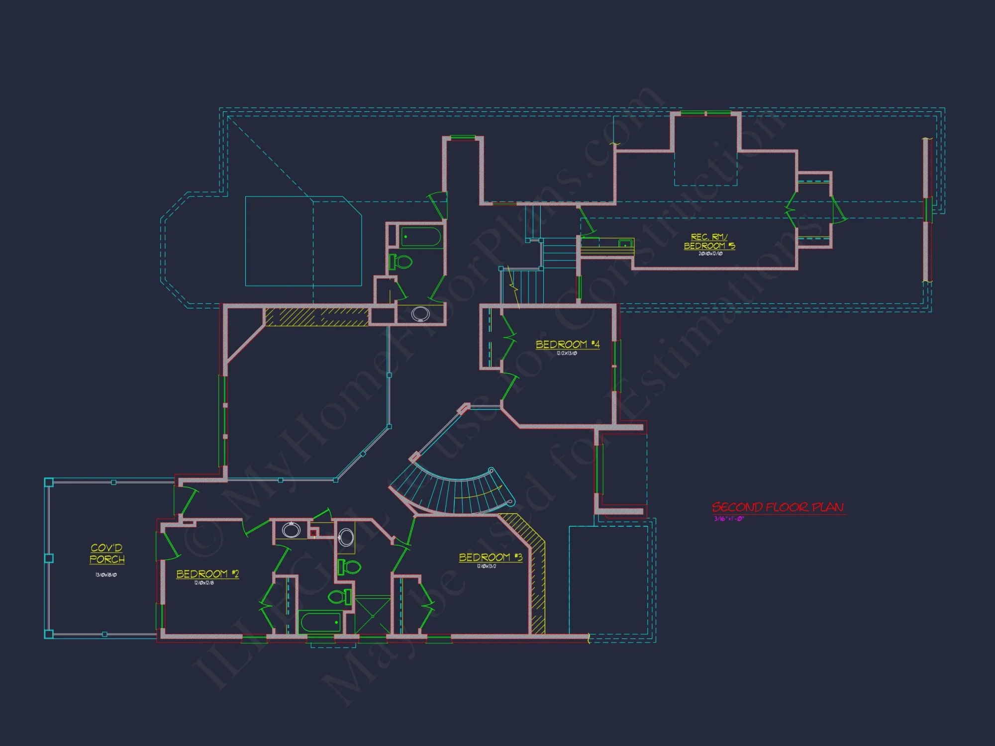 Modern Suburban house Plan with 4 Beds, CAD Floor Designs