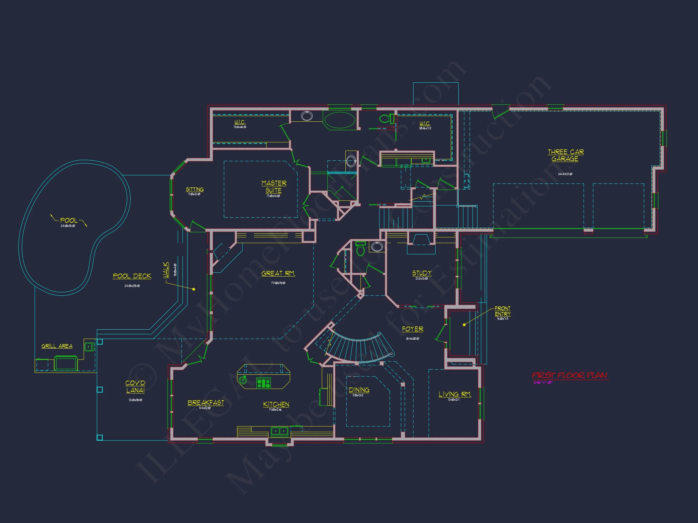 Modern Suburban house Plan with 4 Beds, CAD Floor Designs