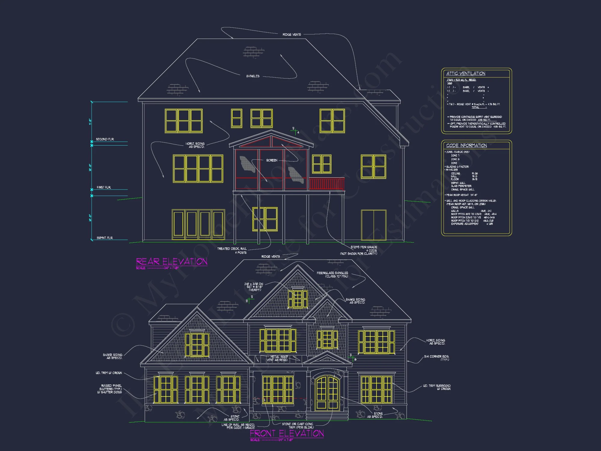 Elegant house Plan with Detailed Blueprints and 2-Story Design