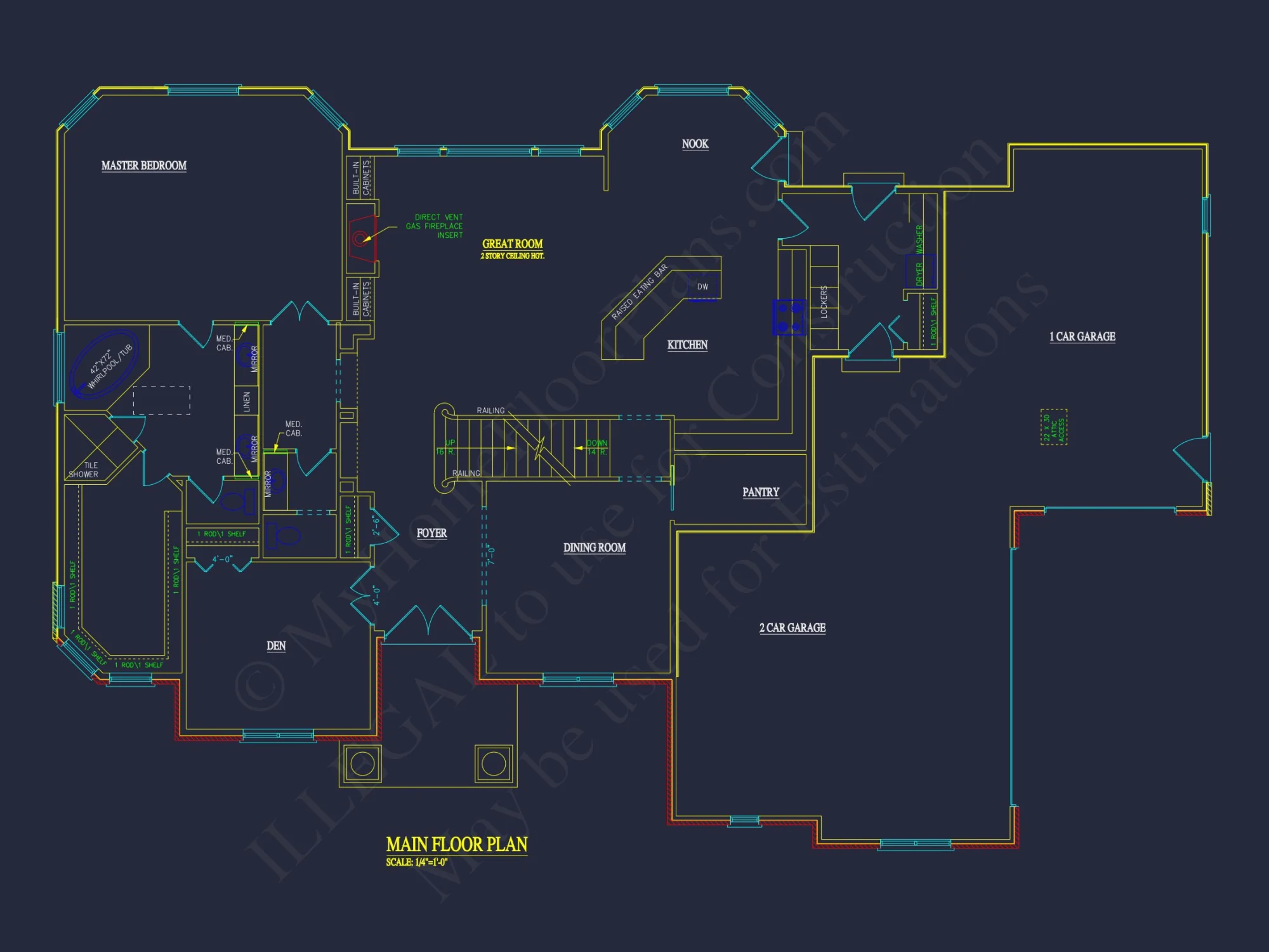 Elegant house Plan with 2-Story Design and Detailed CAD Blueprint