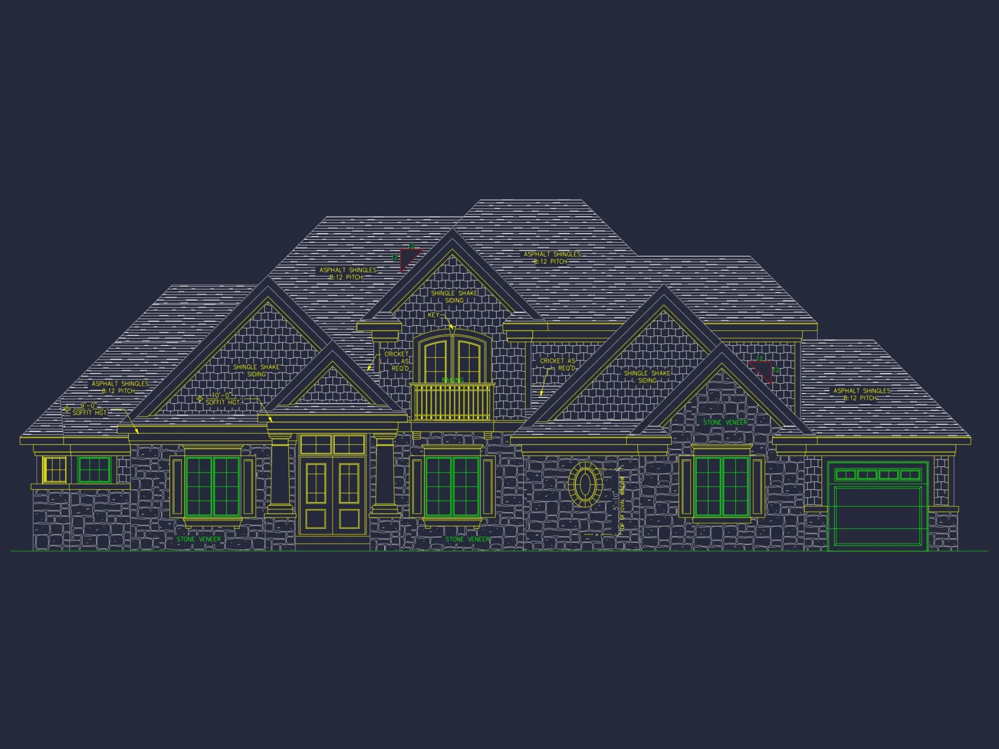 Elegant house Plan with 2-Story Design and Detailed CAD Blueprint