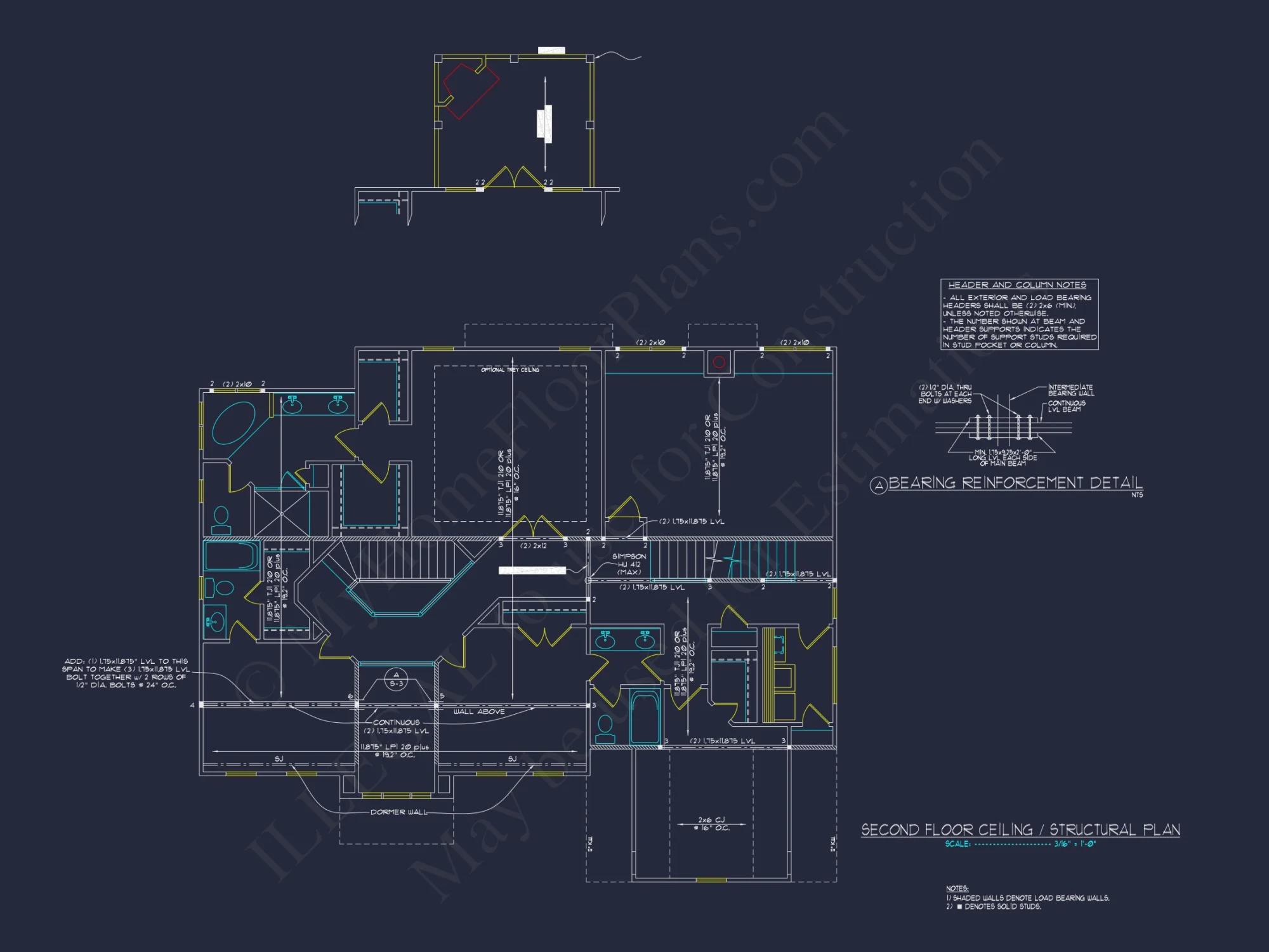 Colonial Revival house Floor Plan with CAD Architecture Design