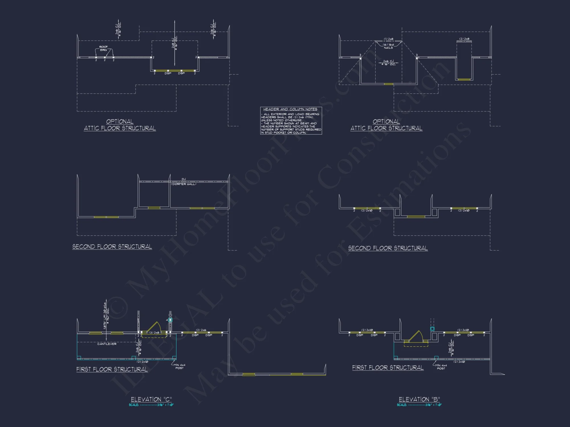 Colonial Revival house Floor Plan with CAD Architecture Design