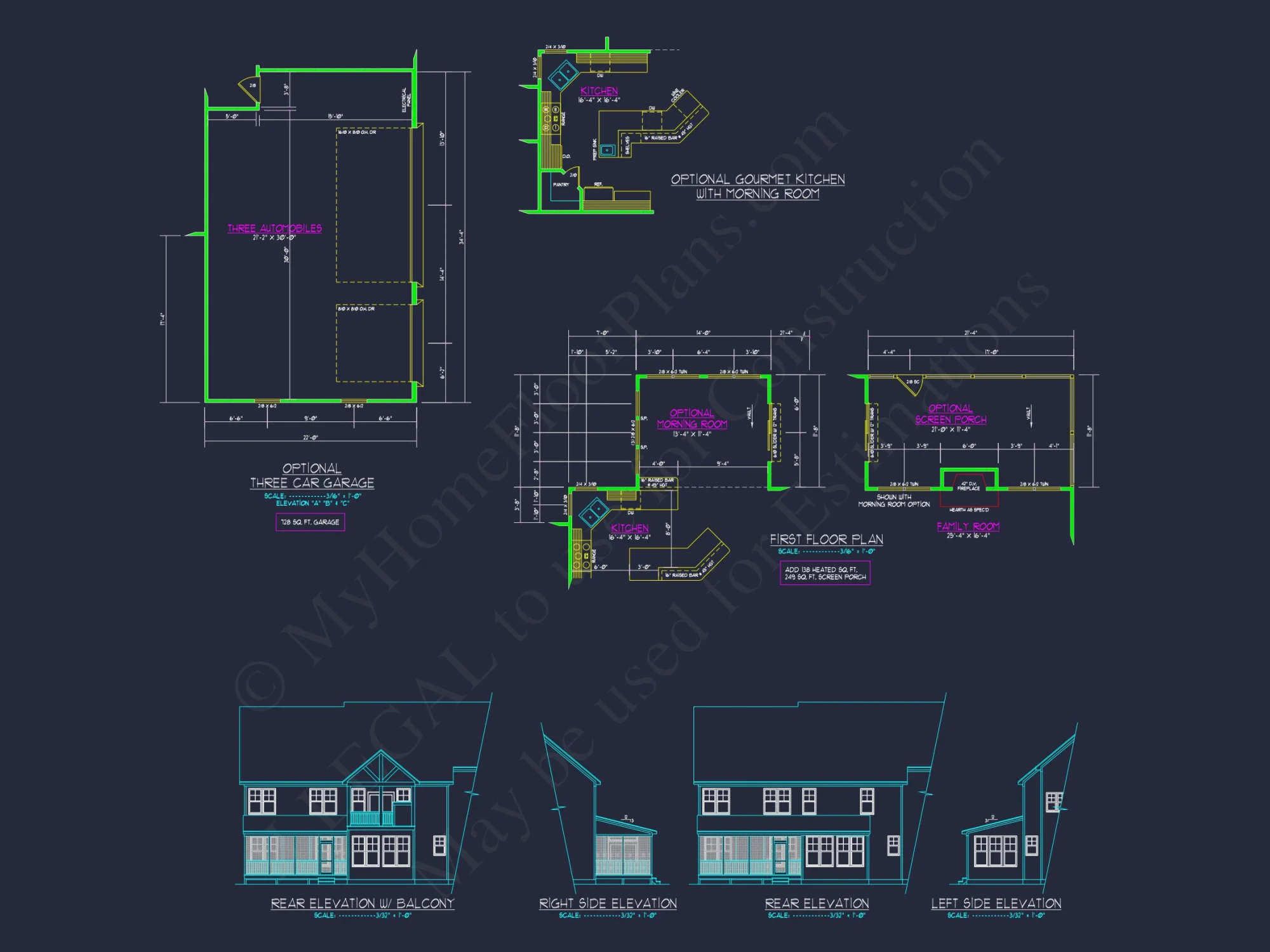 Colonial Revival house Floor Plan with CAD Architecture Design
