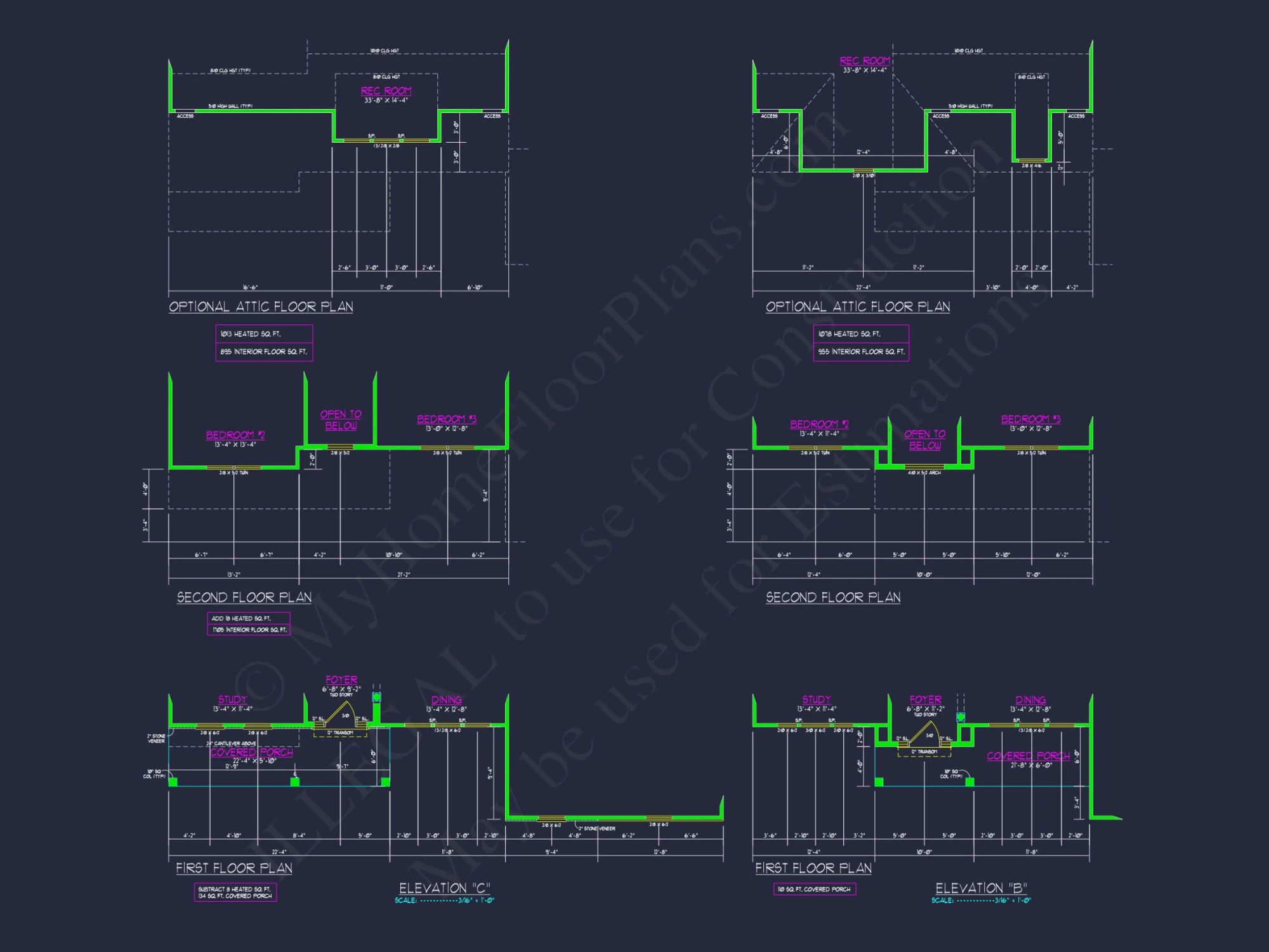 Colonial Revival house Floor Plan with CAD Architecture Design