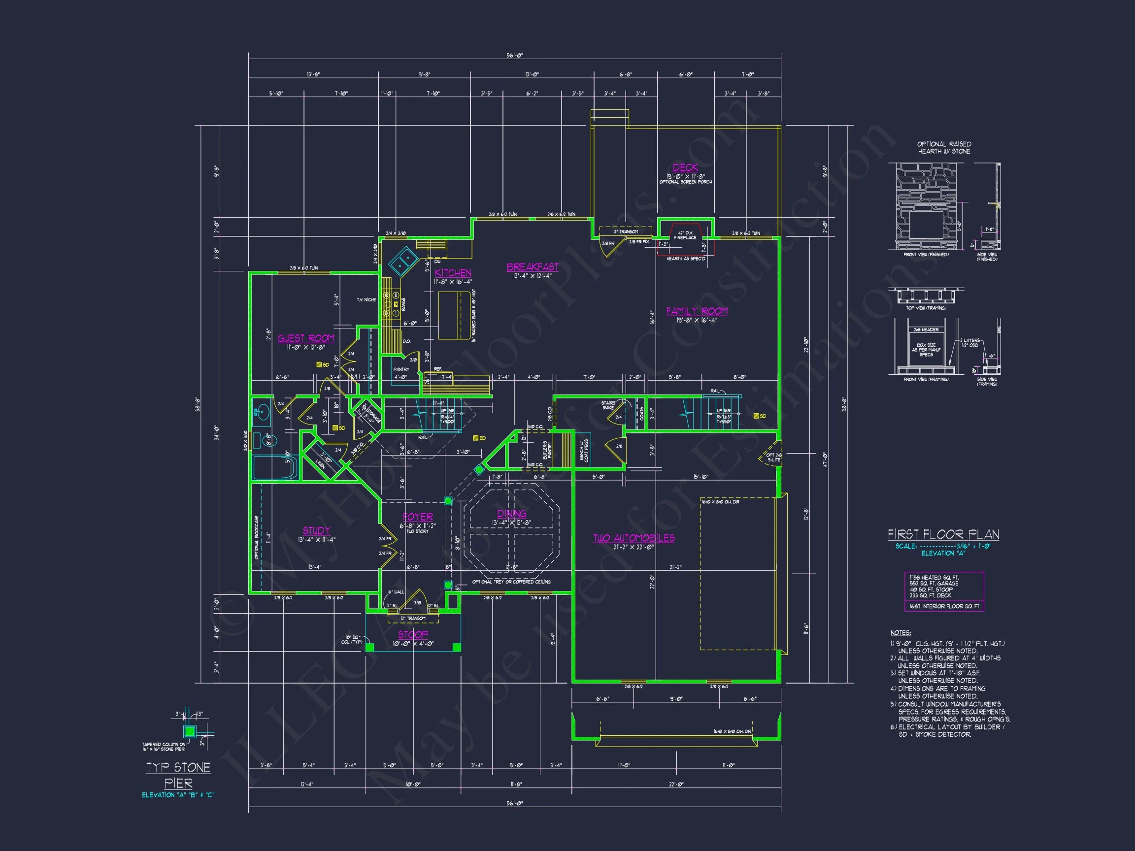 Colonial Revival house Floor Plan with CAD Architecture Design