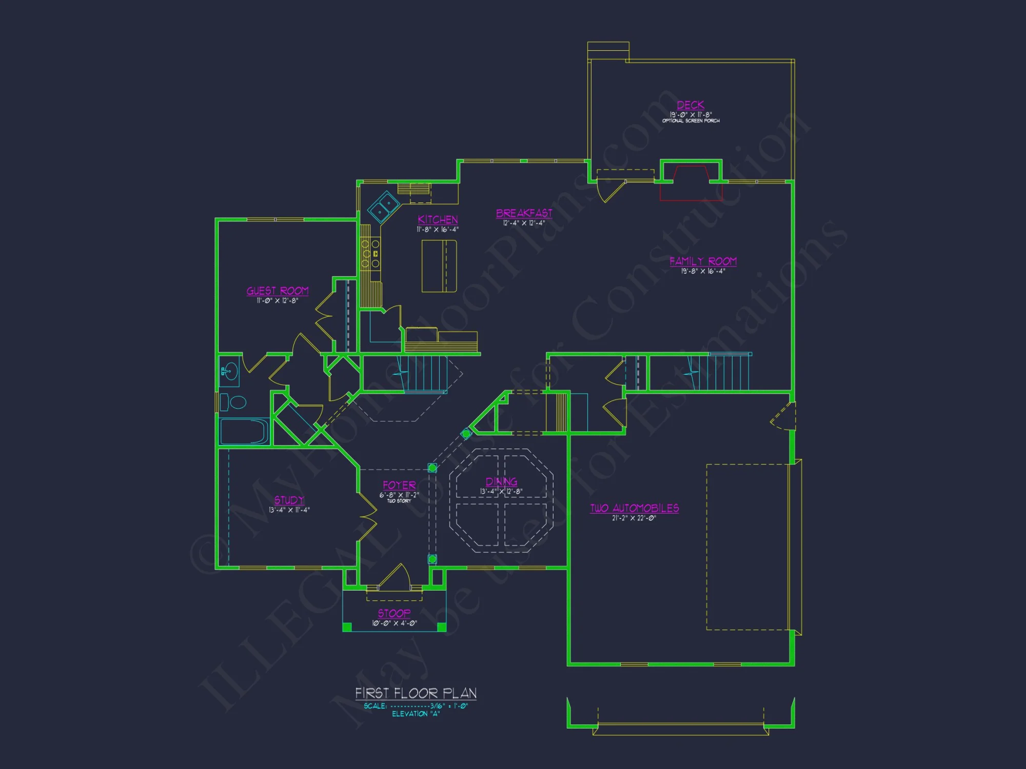 Colonial Revival house Floor Plan with CAD Architecture Design