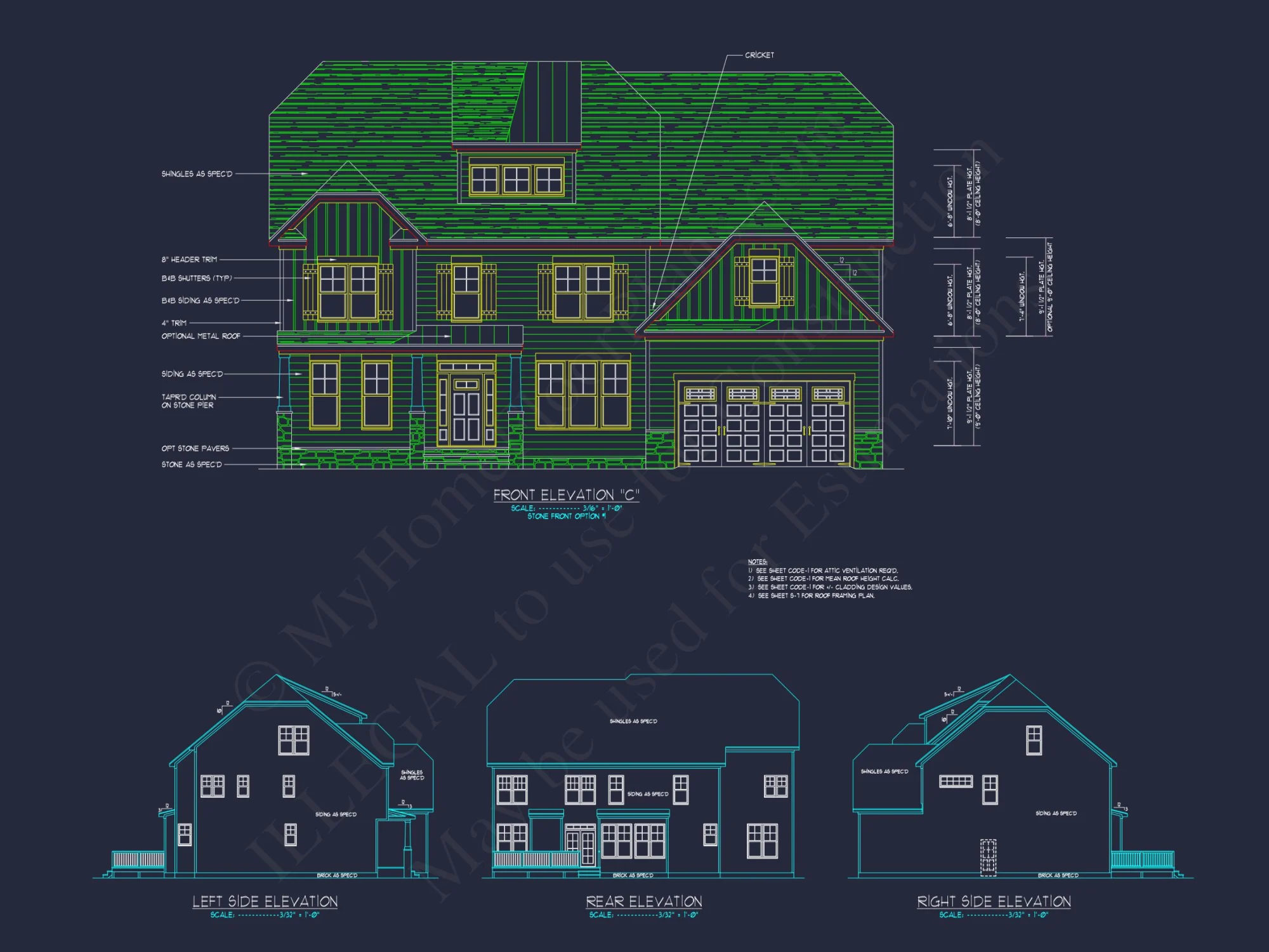 Colonial Revival house Floor Plan with CAD Architecture Design