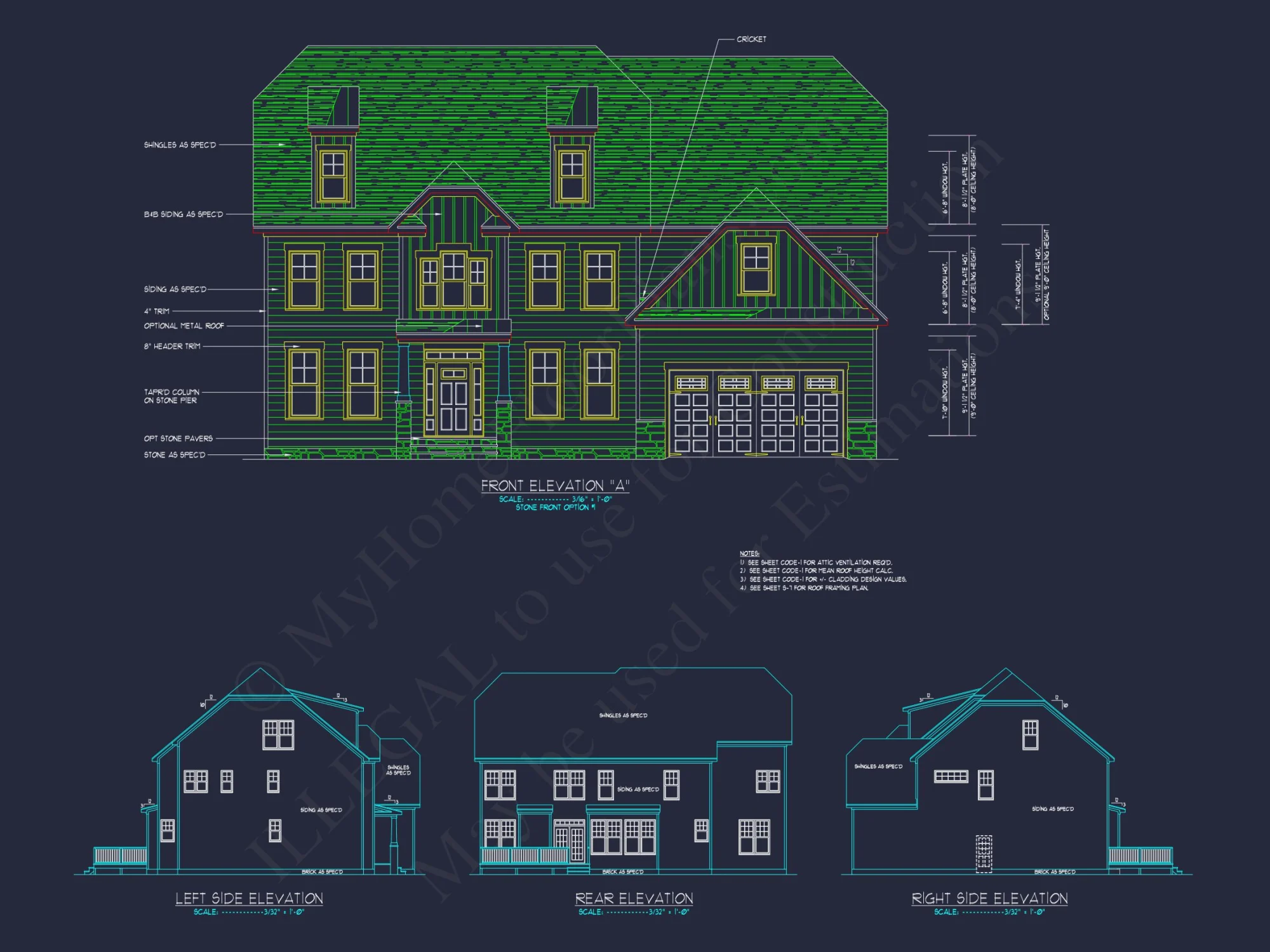 Colonial Revival house Floor Plan with CAD Architecture Design
