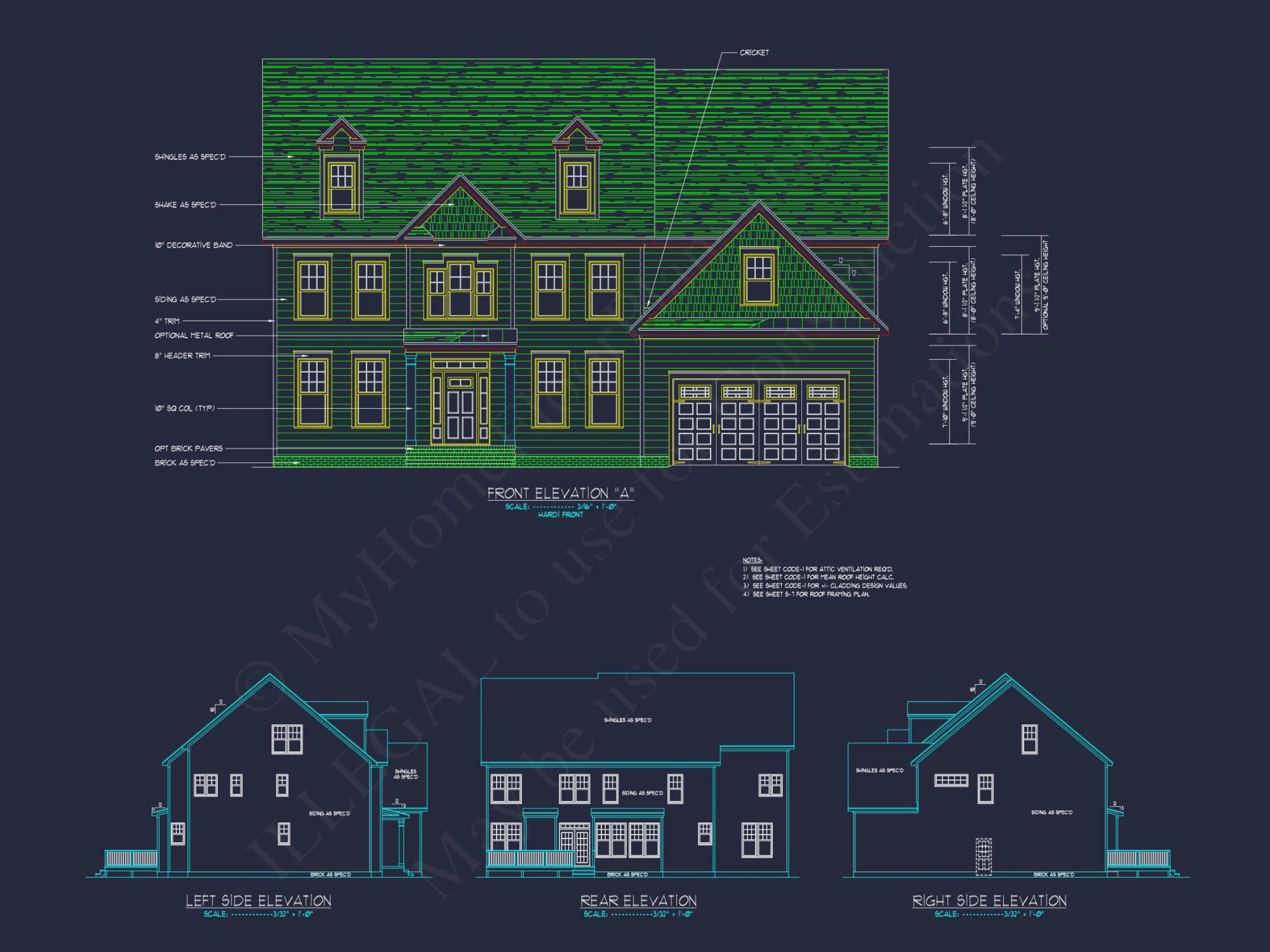 Colonial Revival house Floor Plan with CAD Architecture Design