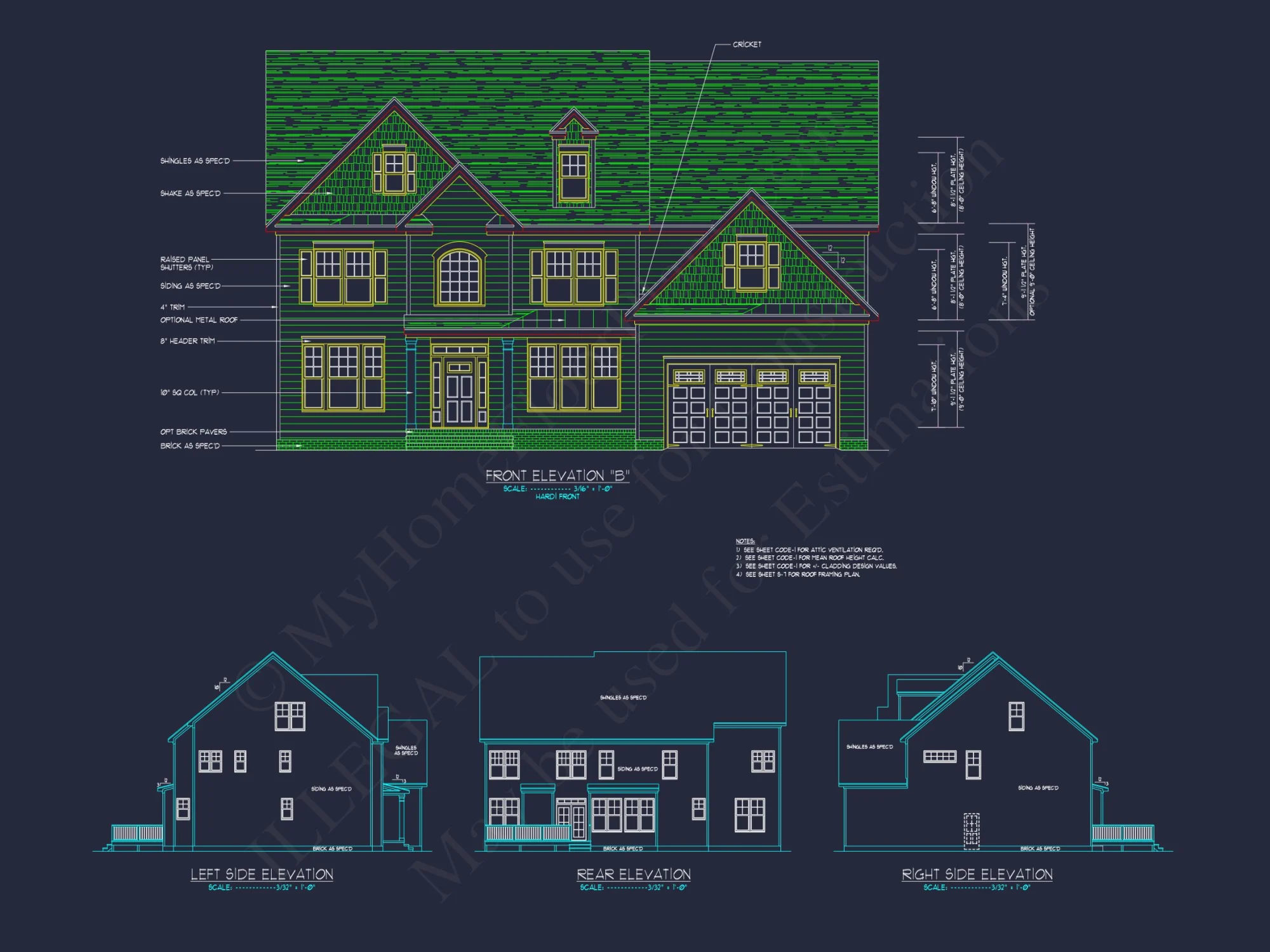 Colonial Revival house Floor Plan with CAD Architecture Design