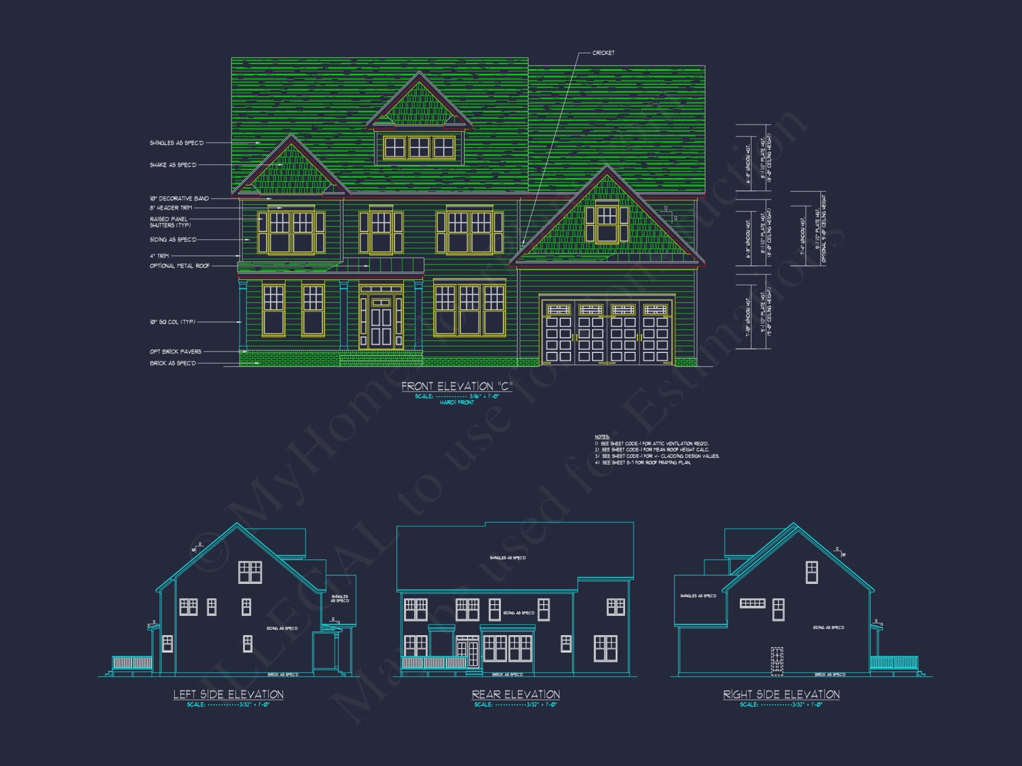 Colonial Revival house Floor Plan with CAD Architecture Design