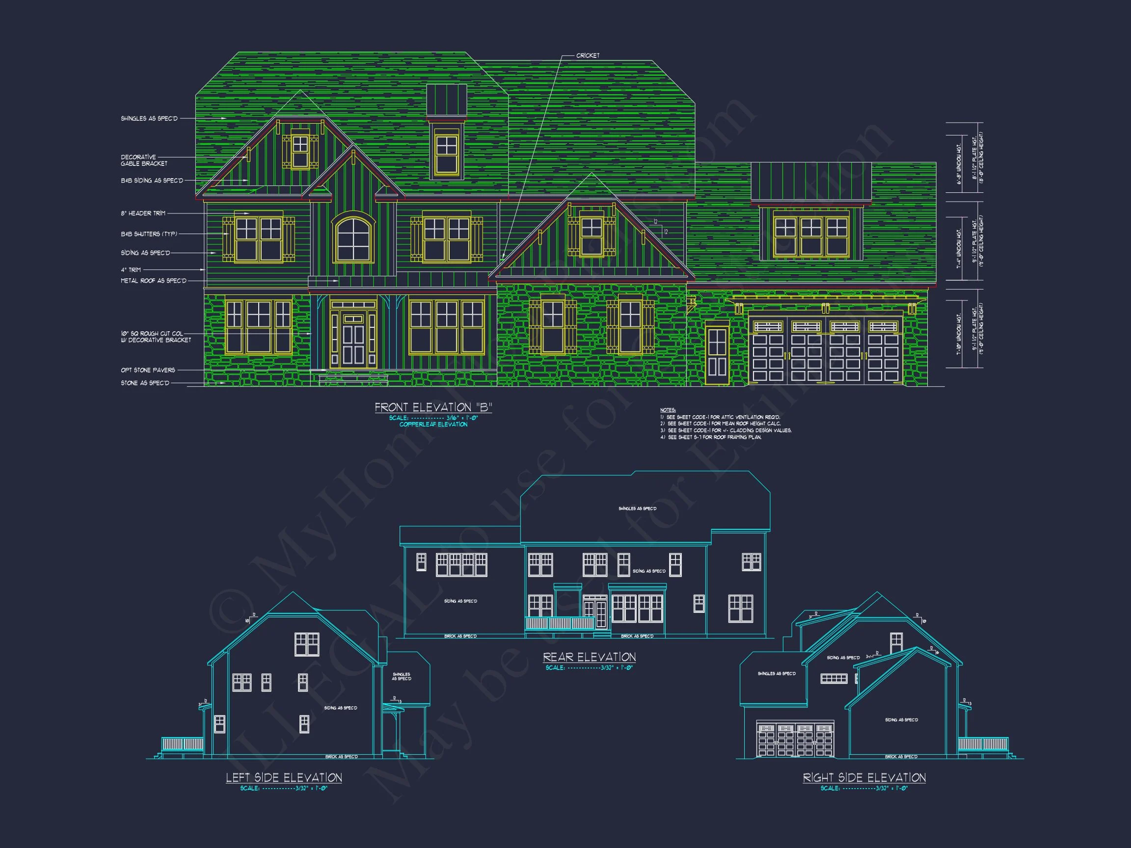 Colonial Revival house Floor Plan with CAD Architecture Design