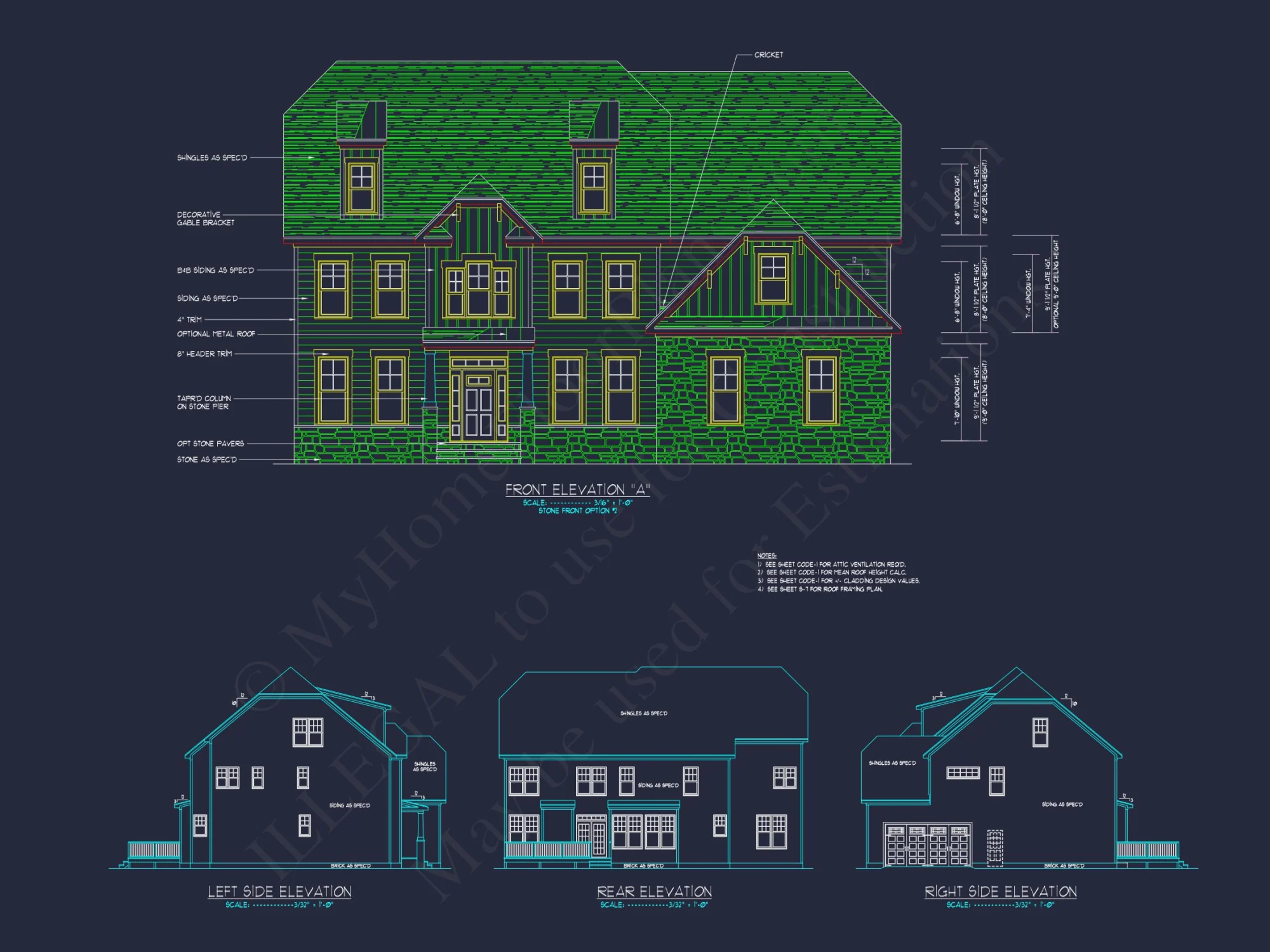 Colonial Revival house Floor Plan with CAD Architecture Design