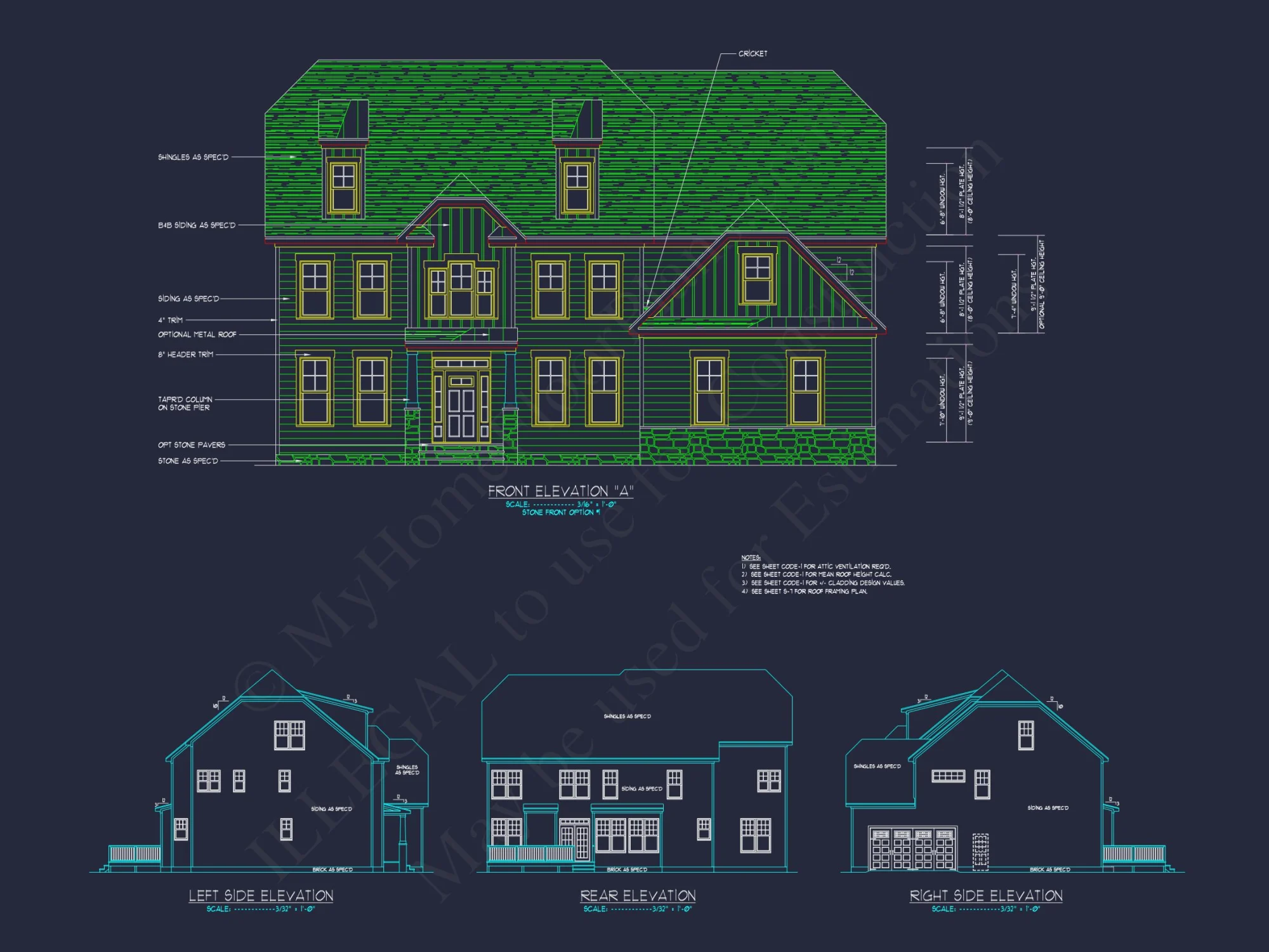 Colonial Revival house Floor Plan with CAD Architecture Design
