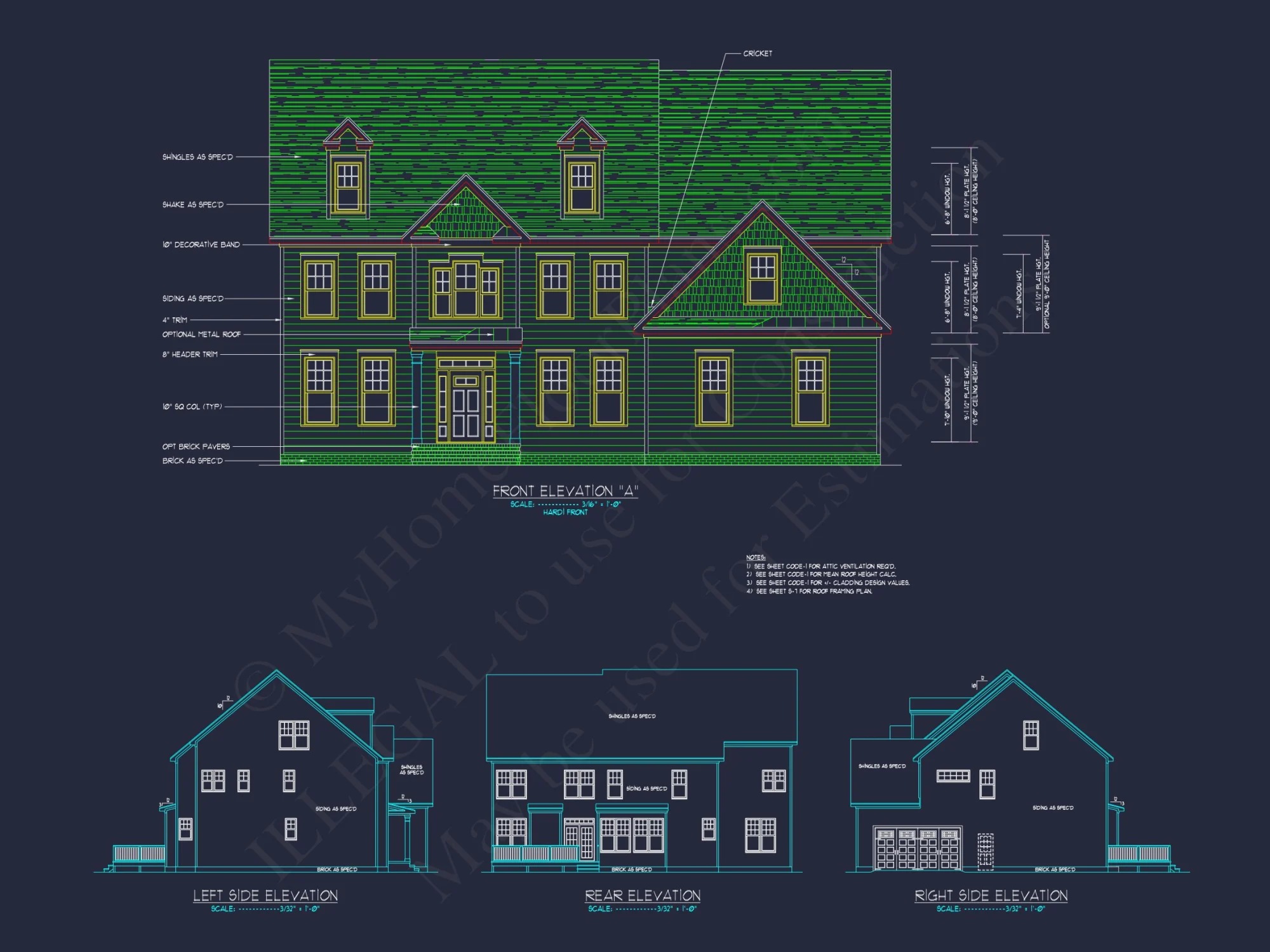 Colonial Revival house Floor Plan with CAD Architecture Design
