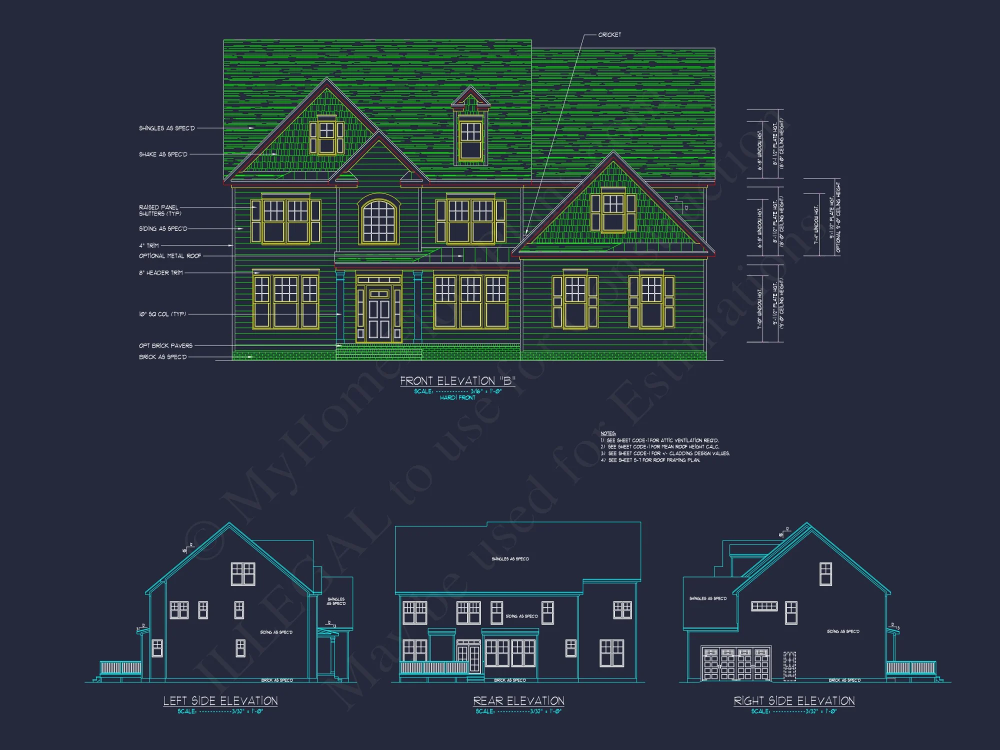 Colonial Revival house Floor Plan with CAD Architecture Design