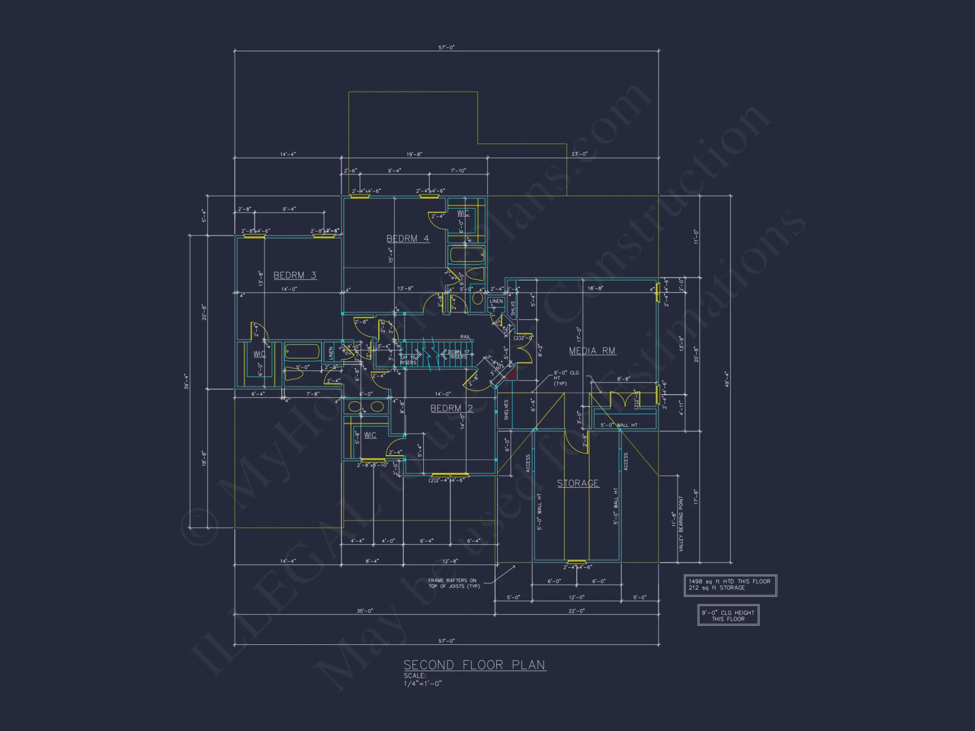 Craftsman house Floor Plan with 5 Bedrooms and 2-Car Garage