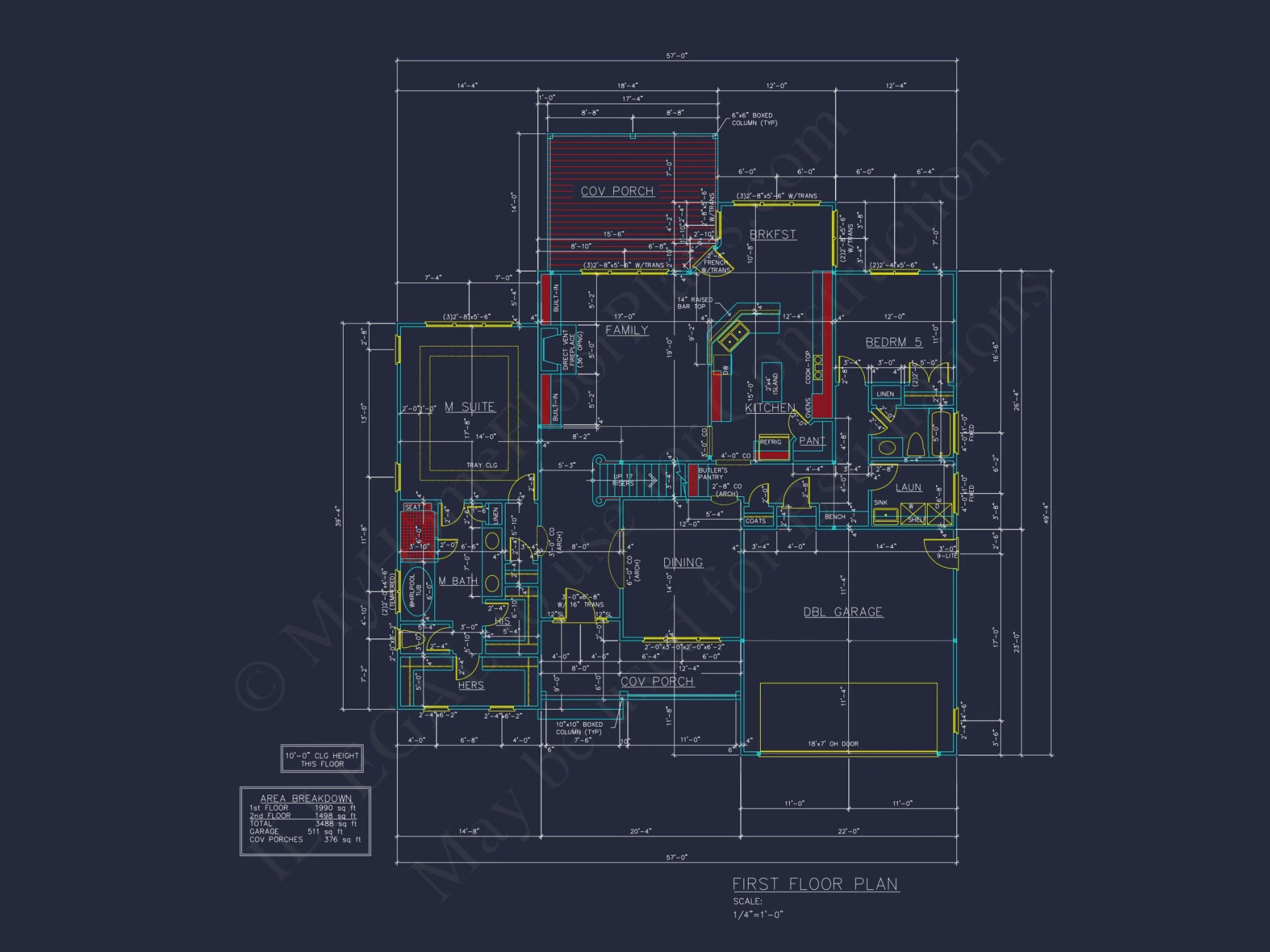 Craftsman house Floor Plan with 5 Bedrooms and 2-Car Garage