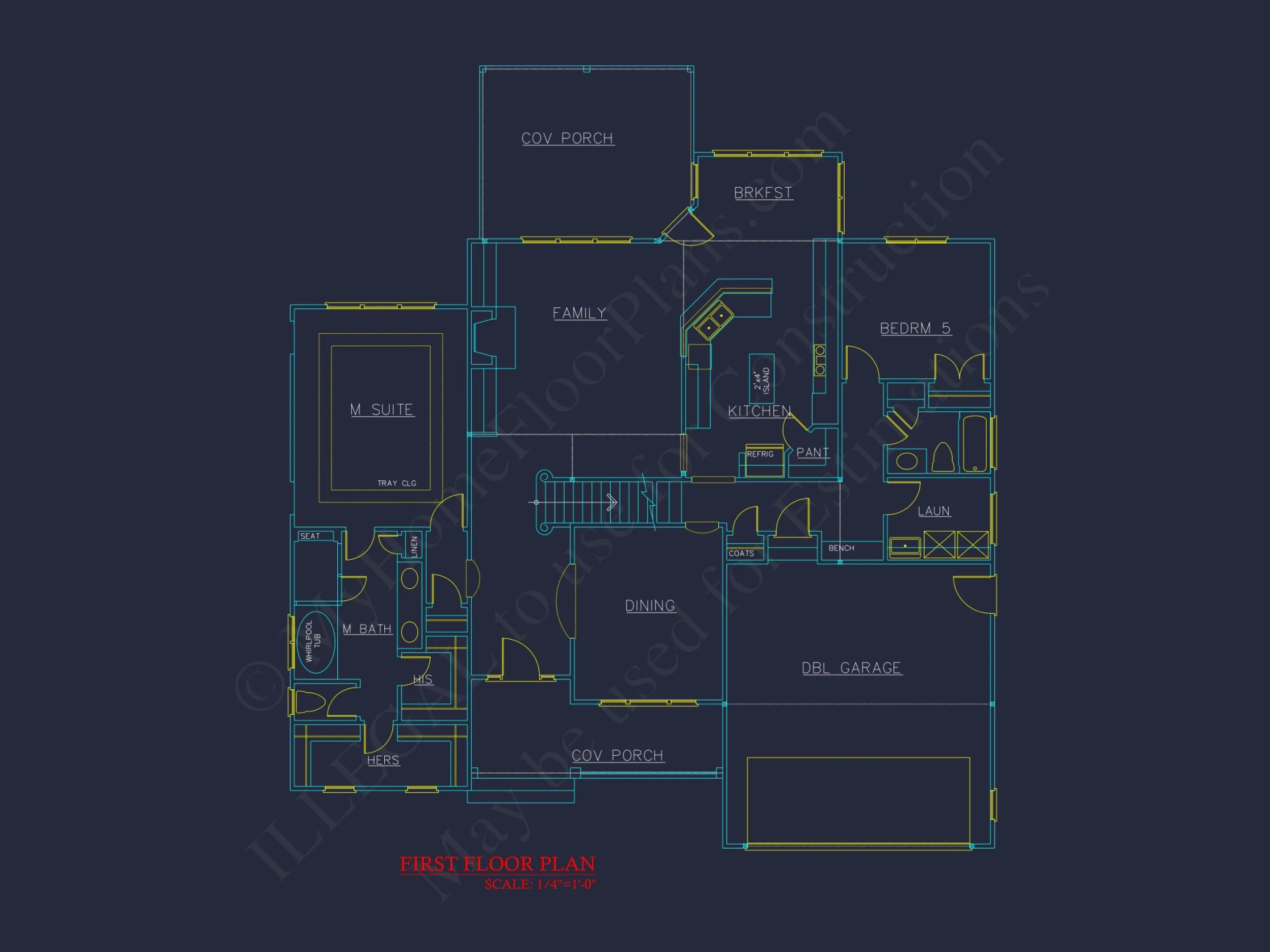 Craftsman house Floor Plan with 5 Bedrooms and 2-Car Garage