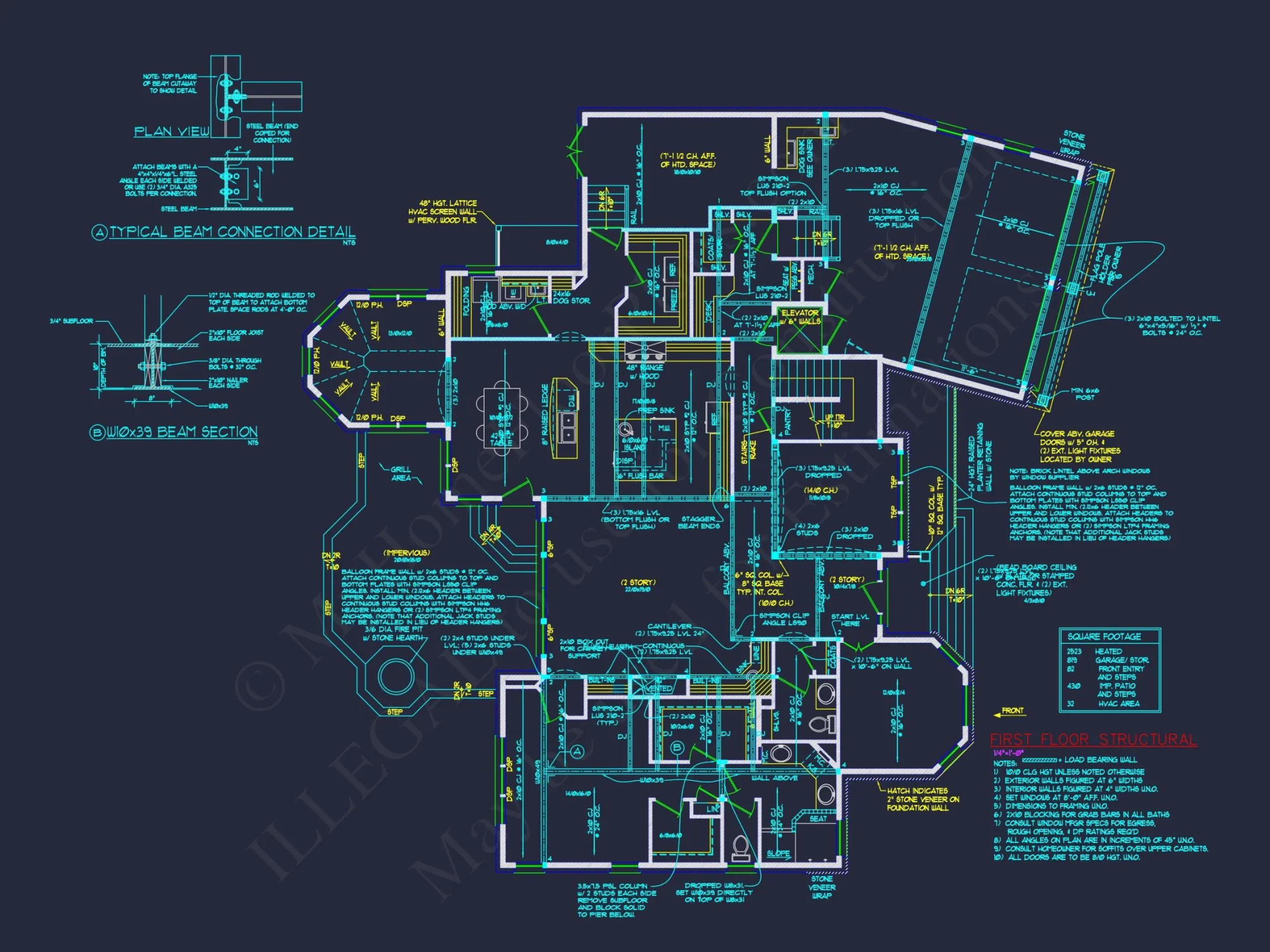 Traditional 2-Story house Plan & Blueprint (3790 Sq Ft)