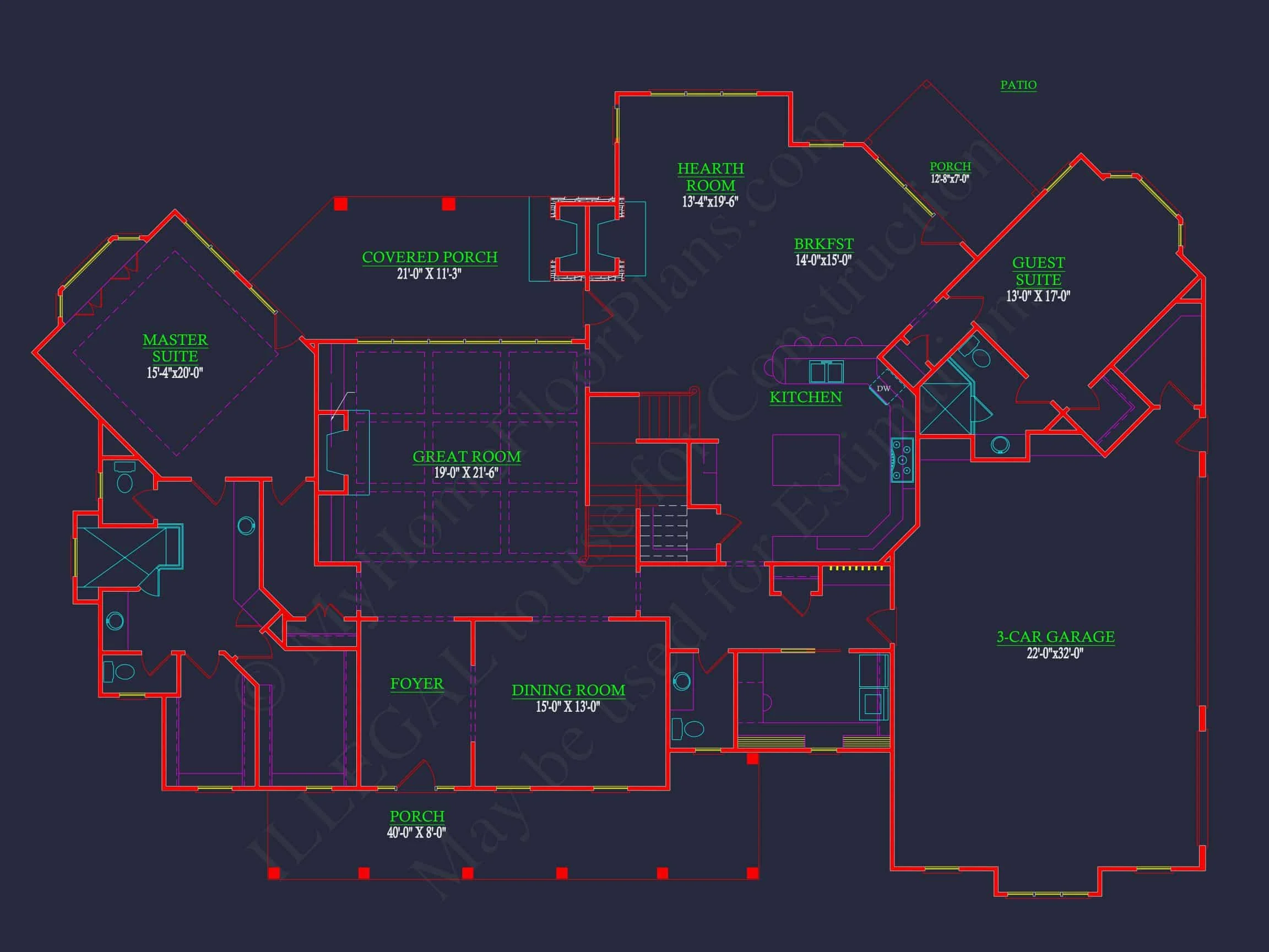 Elegant house Plan: 2-Story Colonial Floor Design with CAD