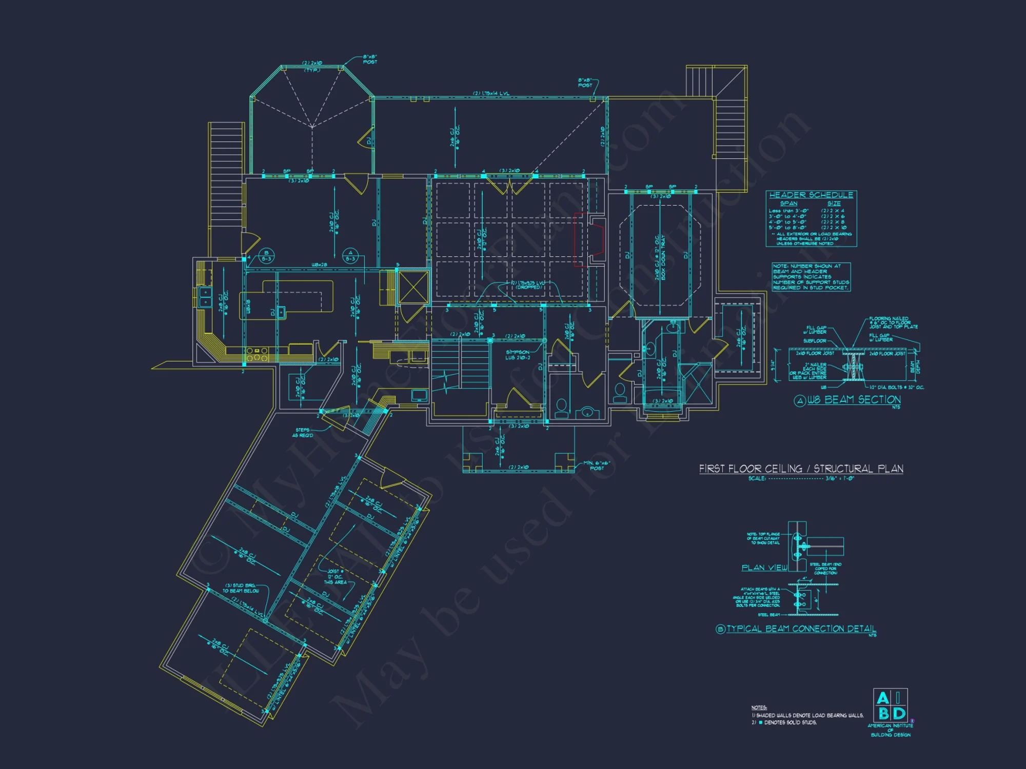 Modern house Plan with 3 Floors, CAD Blueprint & 4 Bedrooms