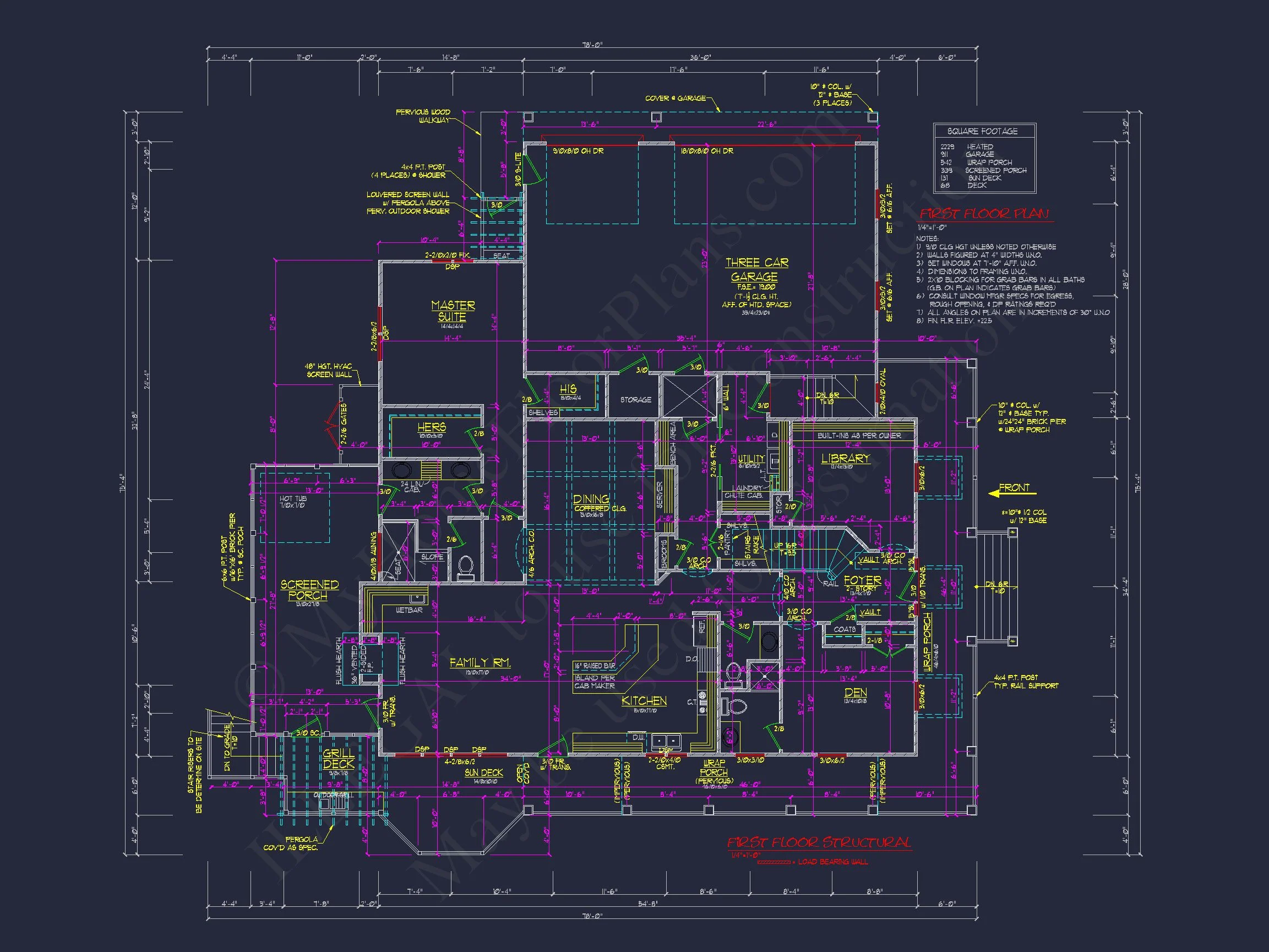 Elegant Southern Farmhouse house Plan with CAD Designs
