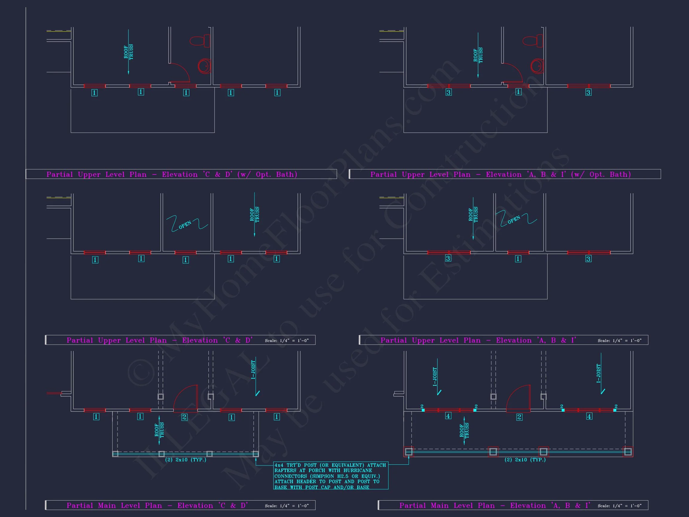 Colonial Revival house Plan - 4 Bed, 4 Bath, with CAD Designs