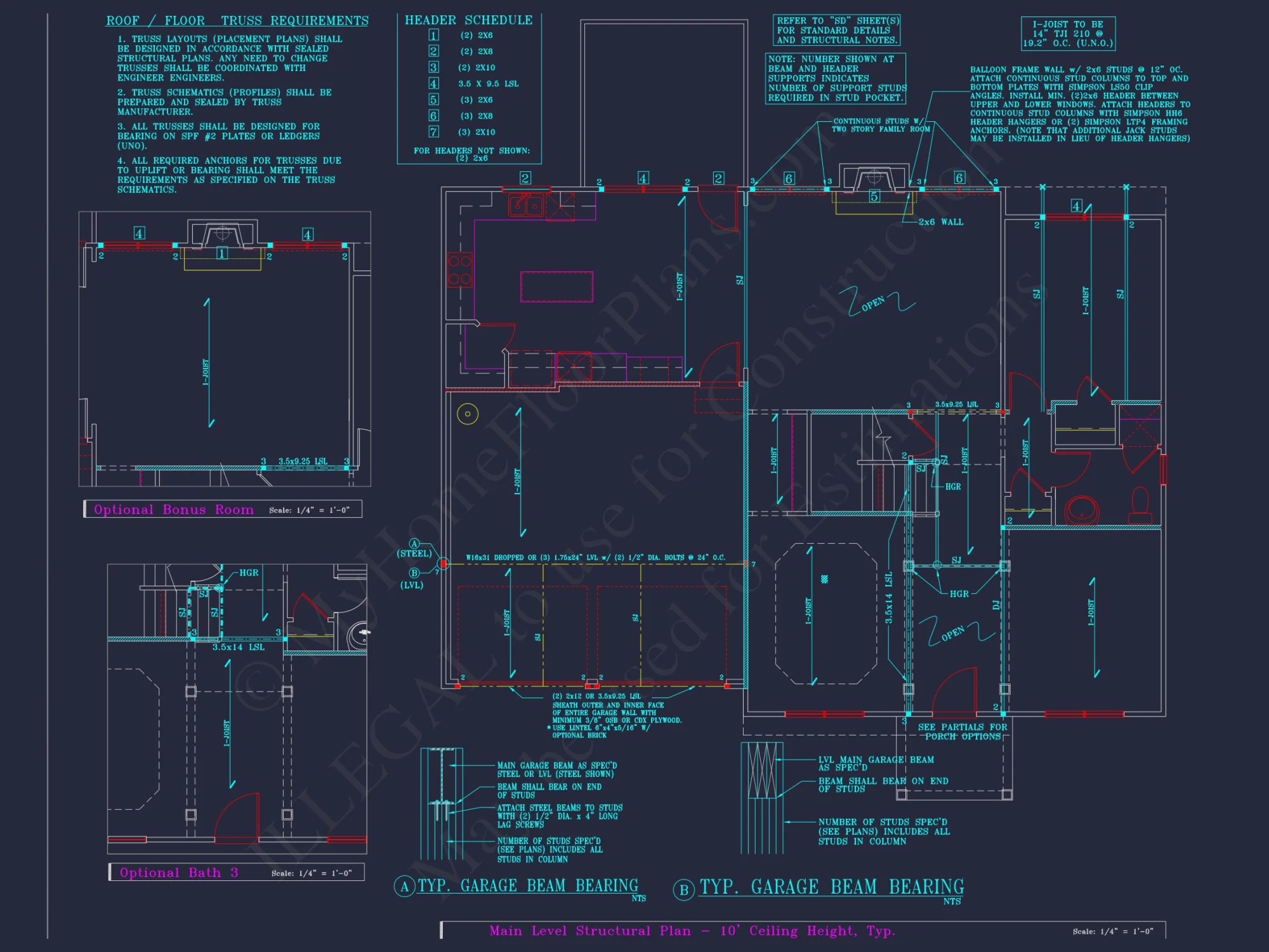 Colonial Revival house Plan - 4 Bed, 4 Bath, with CAD Designs