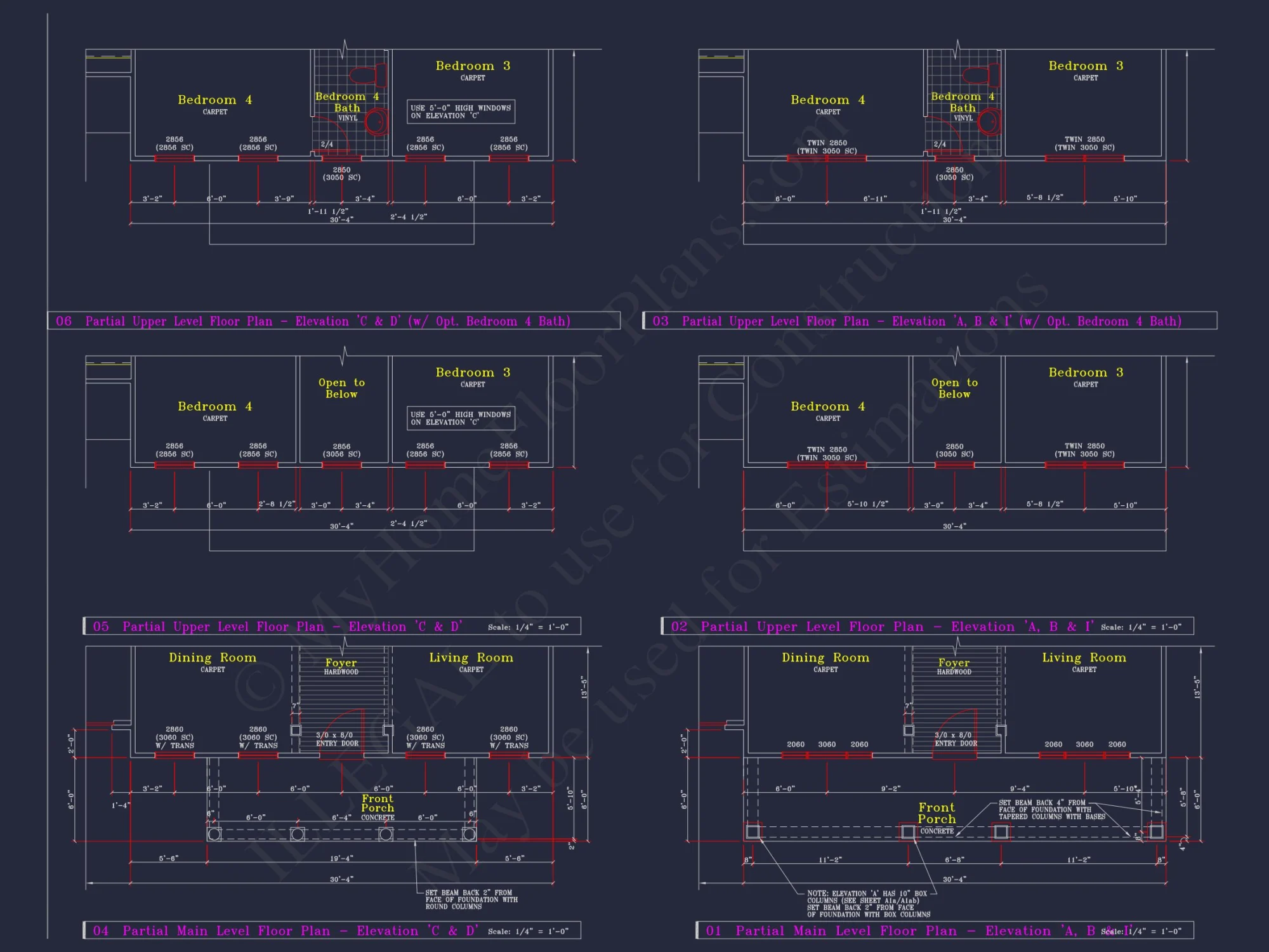 Colonial Revival house Plan - 4 Bed, 4 Bath, with CAD Designs