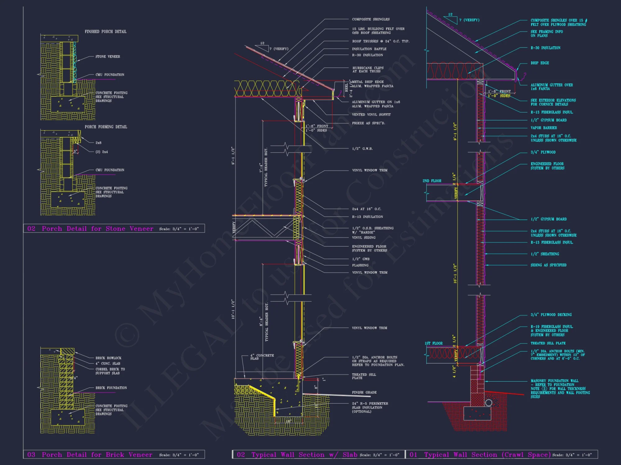 Colonial Revival house Plan - 4 Bed, 4 Bath, with CAD Designs