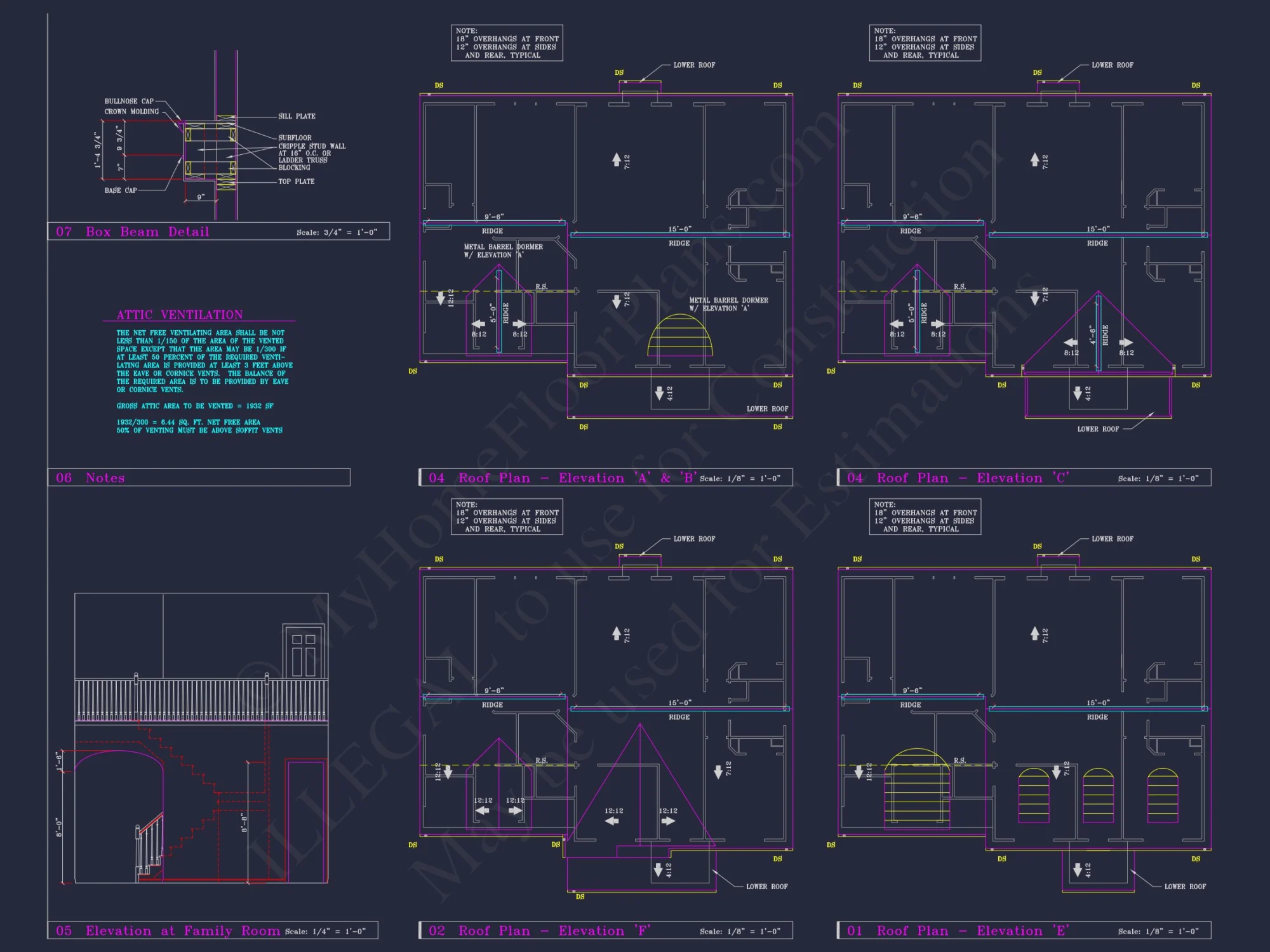 Colonial Revival house Plan - 4 Bed, 4 Bath, with CAD Designs