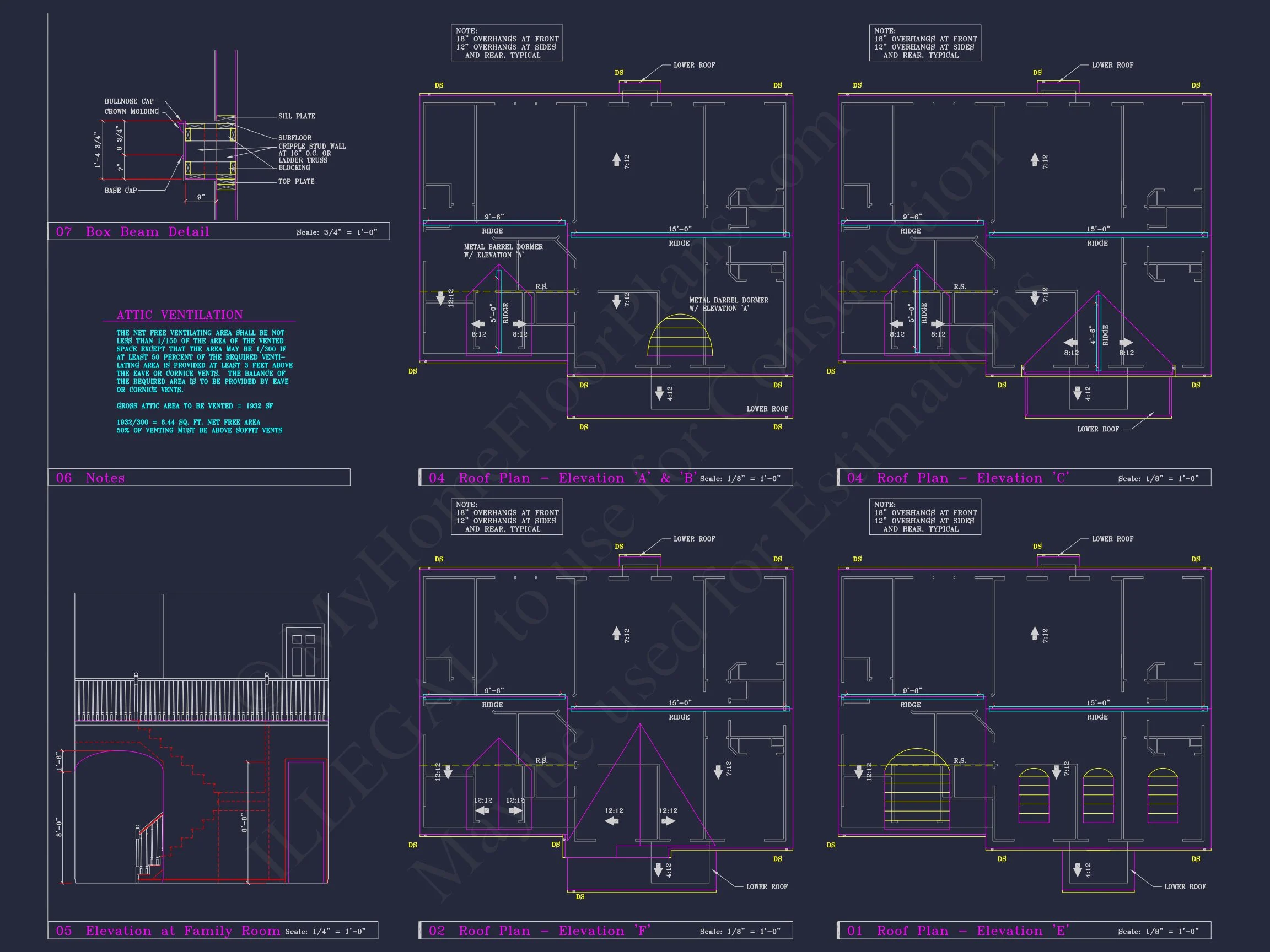 Colonial Revival house Plan - 4 Bed, 4 Bath, with CAD Designs