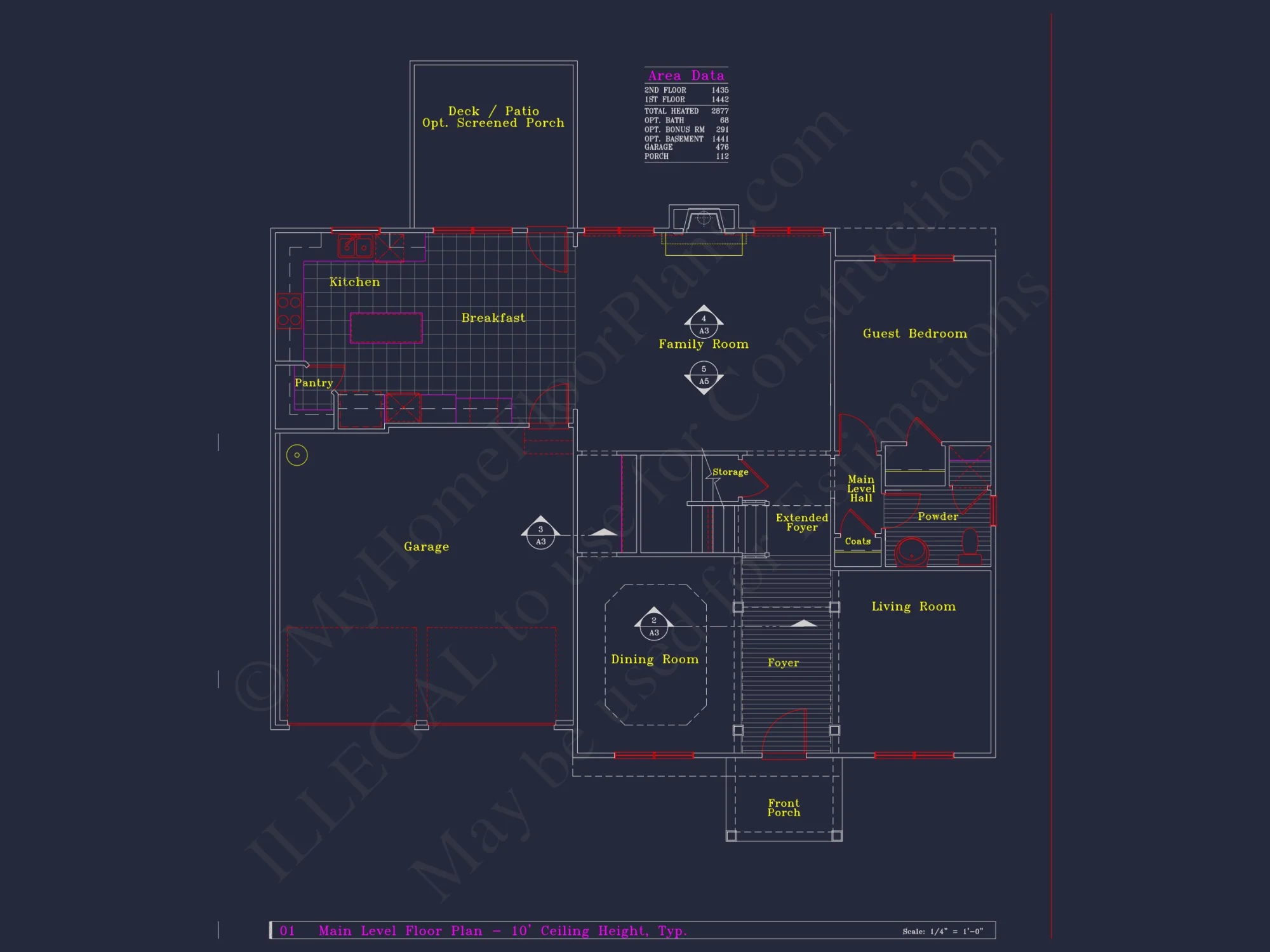 Colonial Revival house Plan - 4 Bed, 4 Bath, with CAD Designs